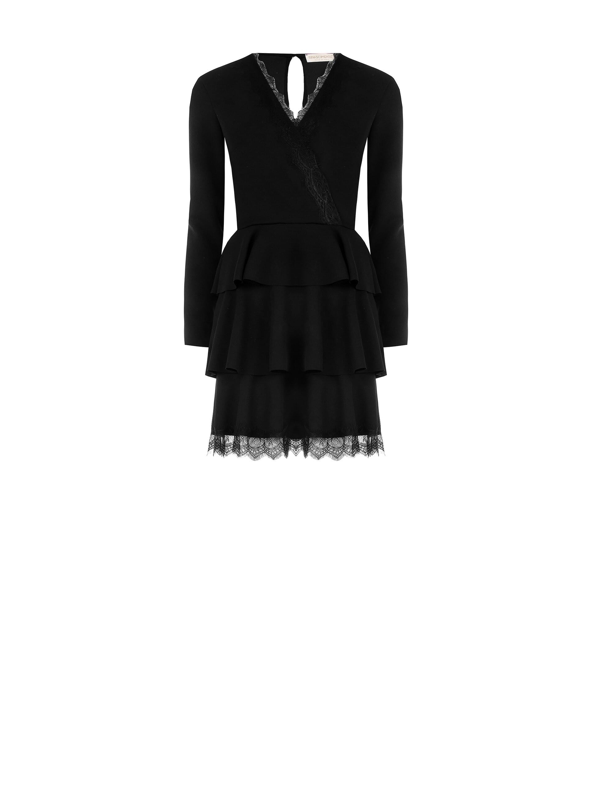 Abito Corto A Balze In Crepe Con Inserti In Pizzo Rinascimento