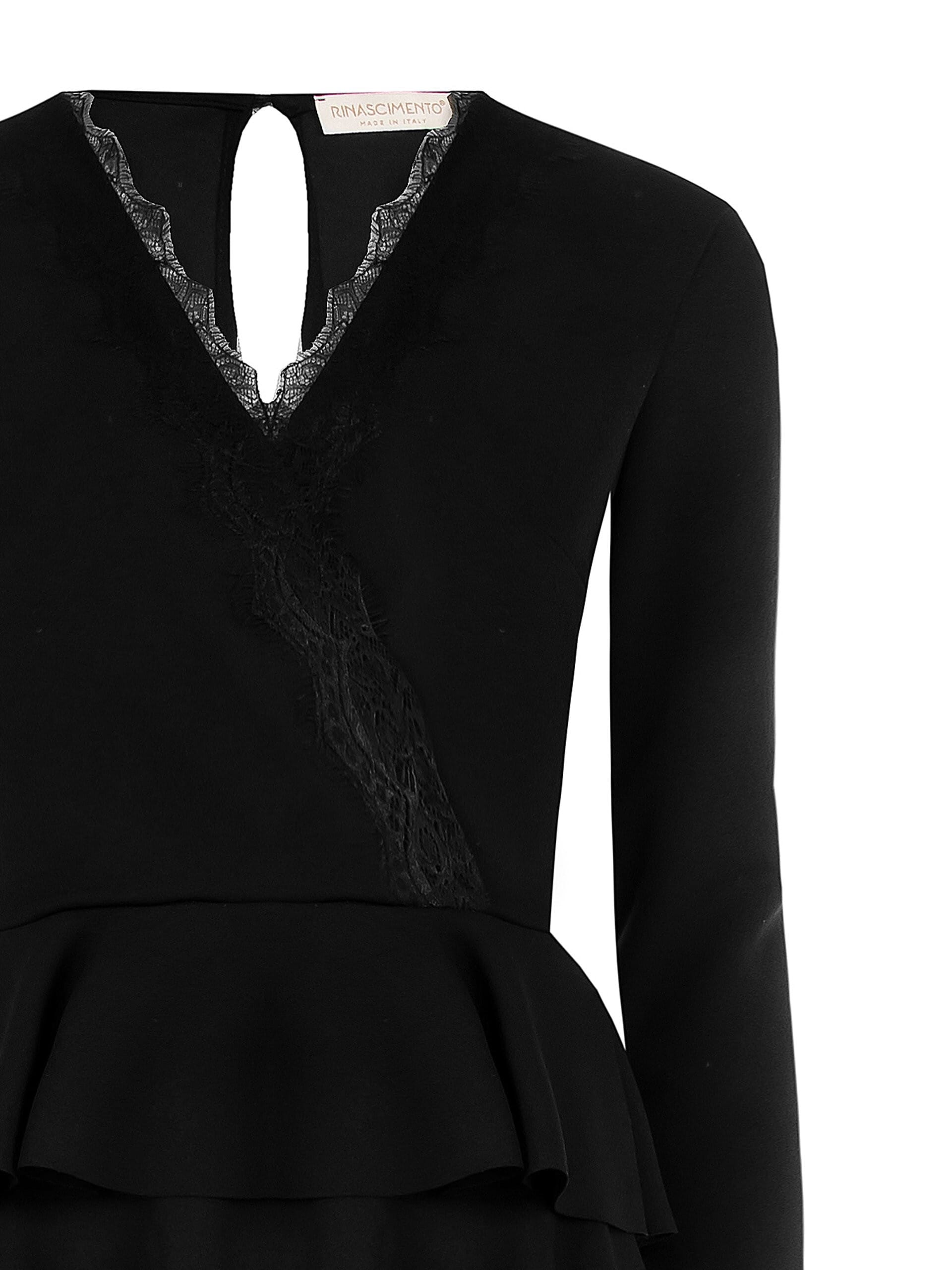 Abito Corto A Balze In Crepe Con Inserti In Pizzo Rinascimento