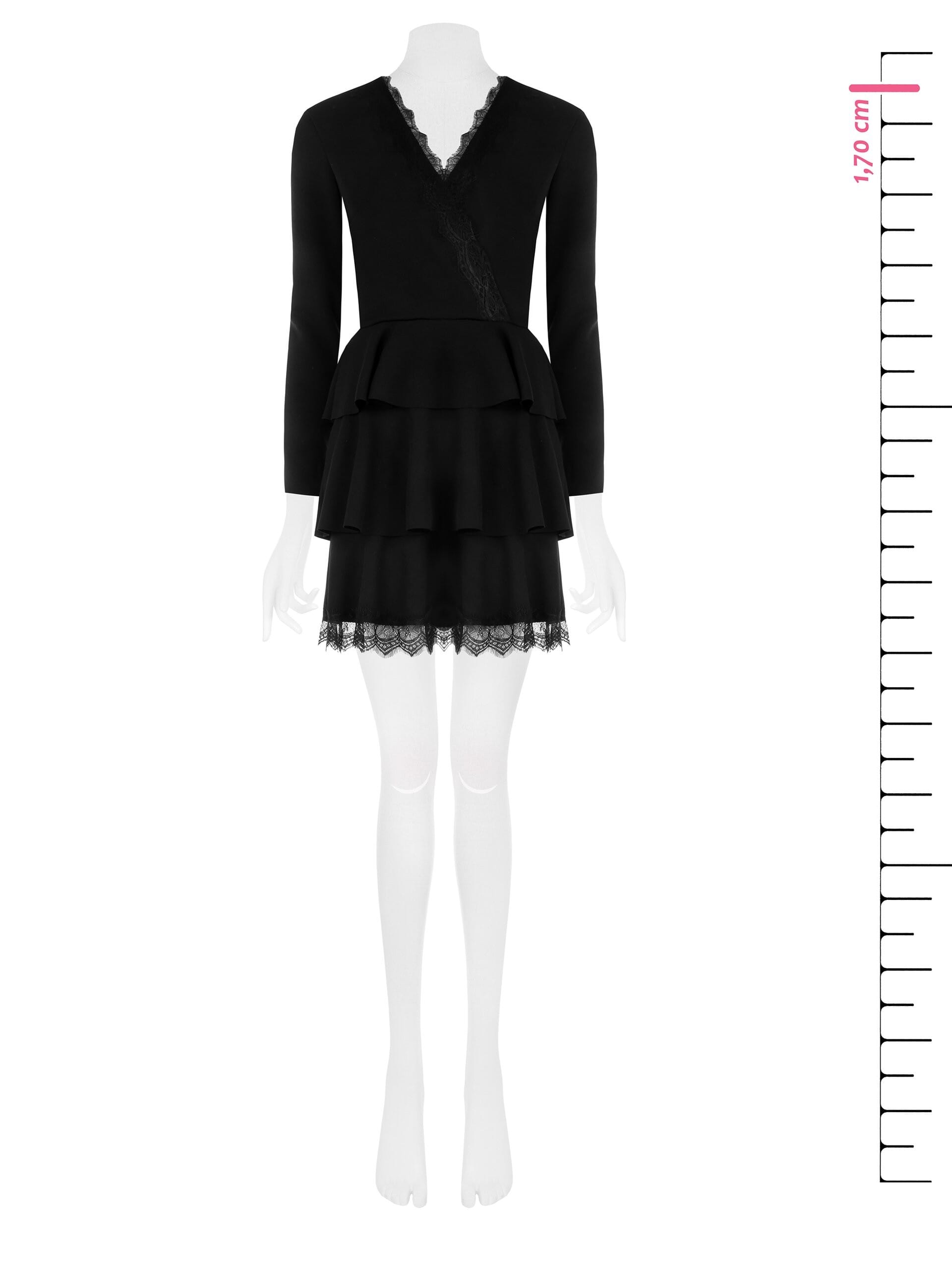 Abito Corto A Balze In Crepe Con Inserti In Pizzo Rinascimento