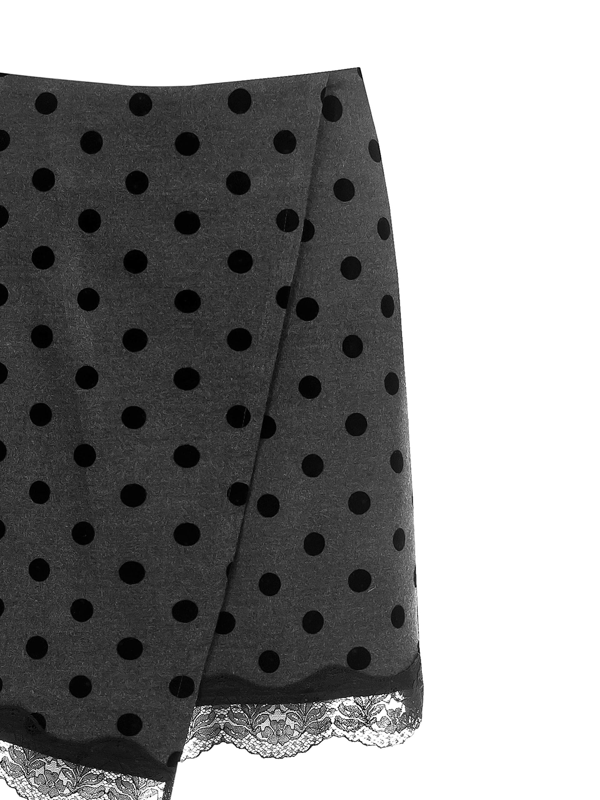 Minigonna Asimmetrica A Pois Floccati Con Pizzo Rinascimento