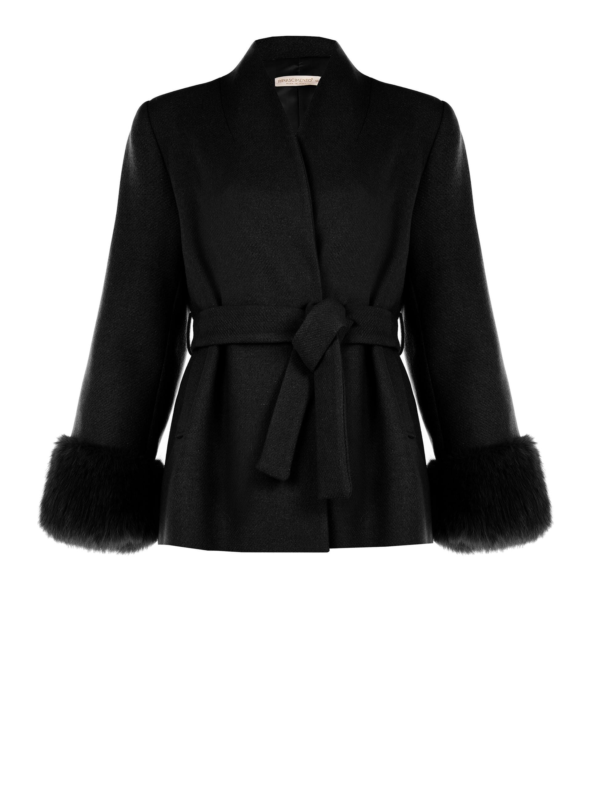 Rinascimento Curvy Short Coat Without Revers With Synthetic Fur Cuffs