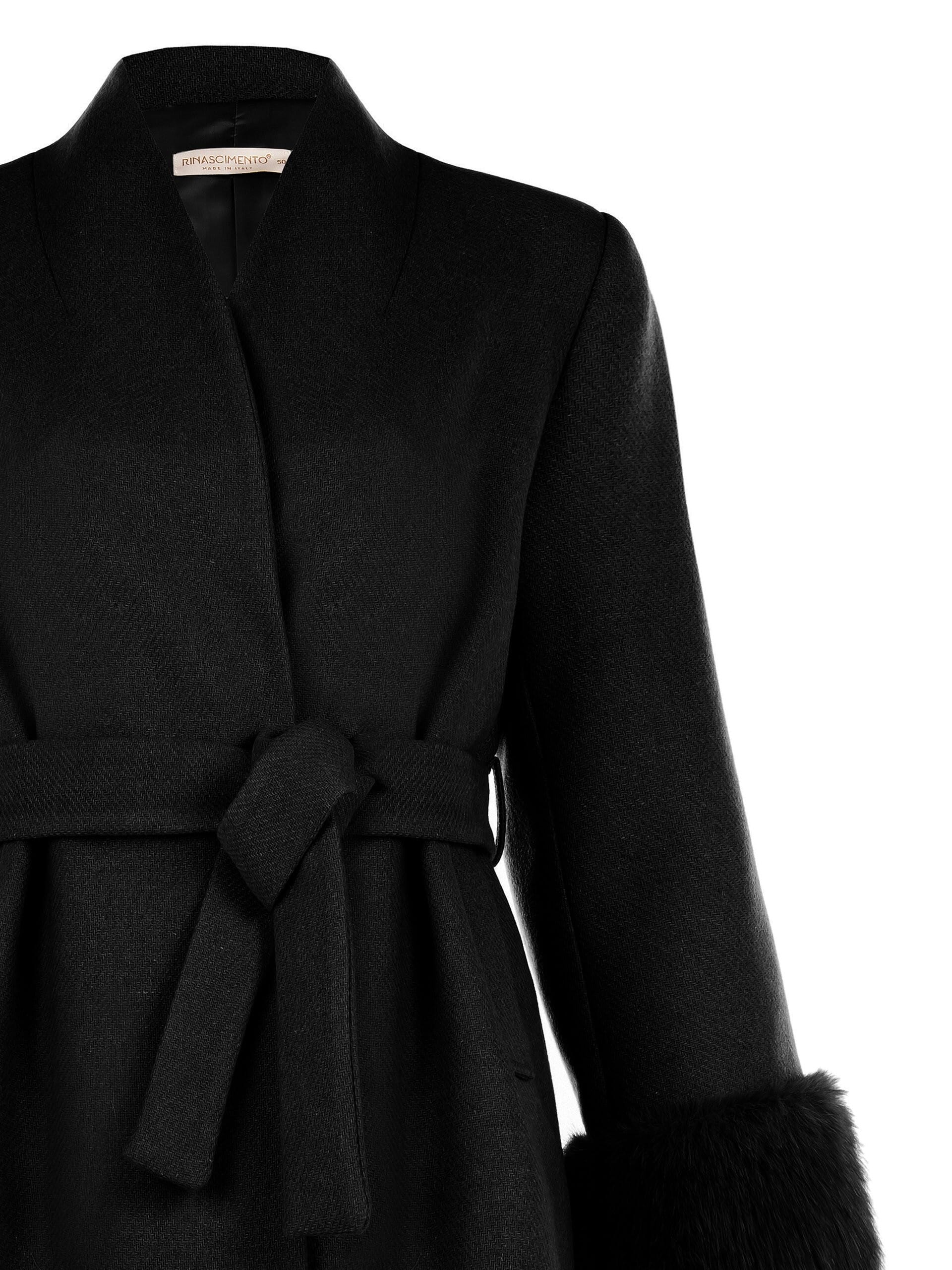 Rinascimento Curvy Short Coat Without Revers With Synthetic Fur Cuffs