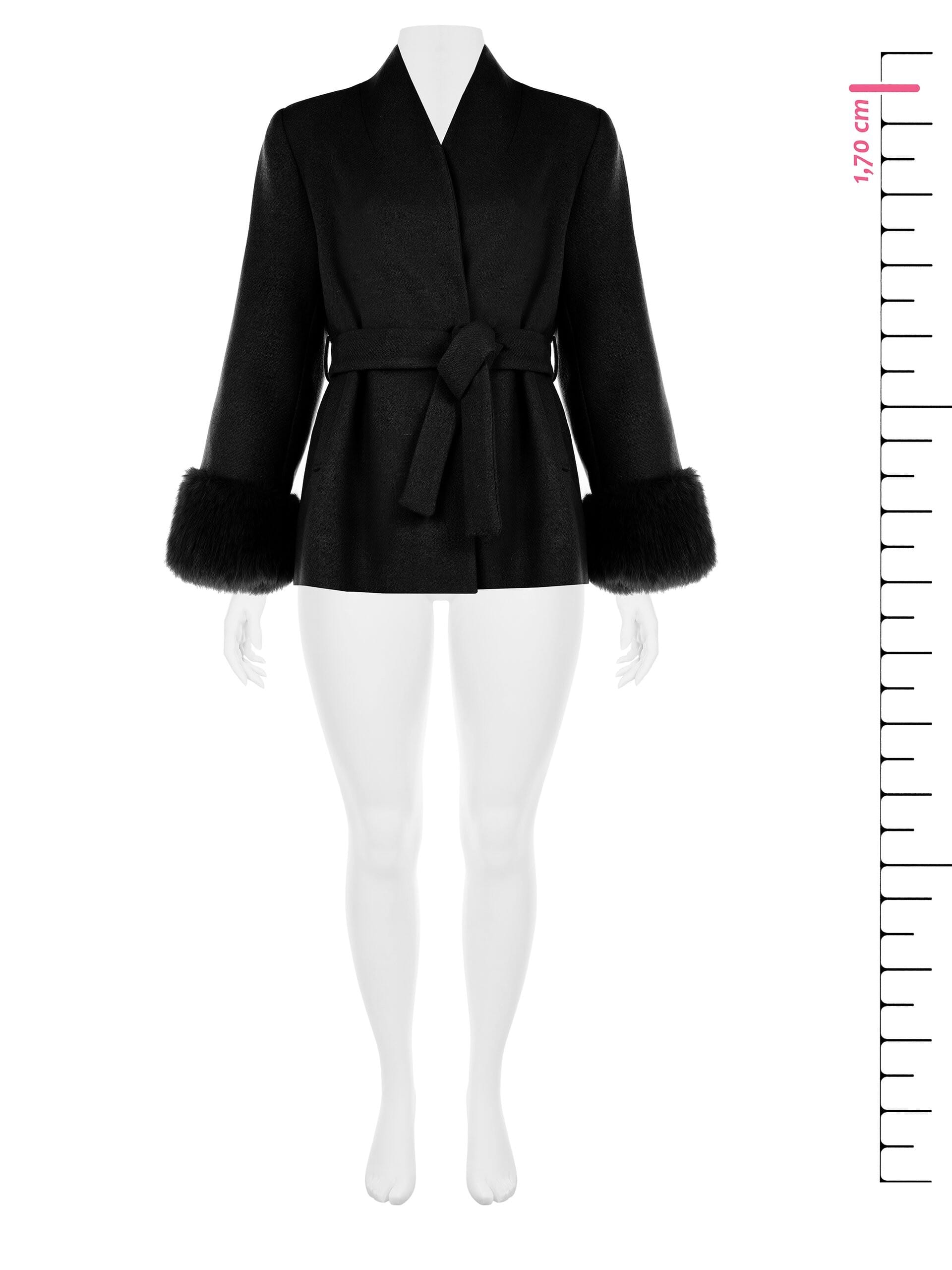 Rinascimento Curvy Short Coat Without Revers With Synthetic Fur Cuffs