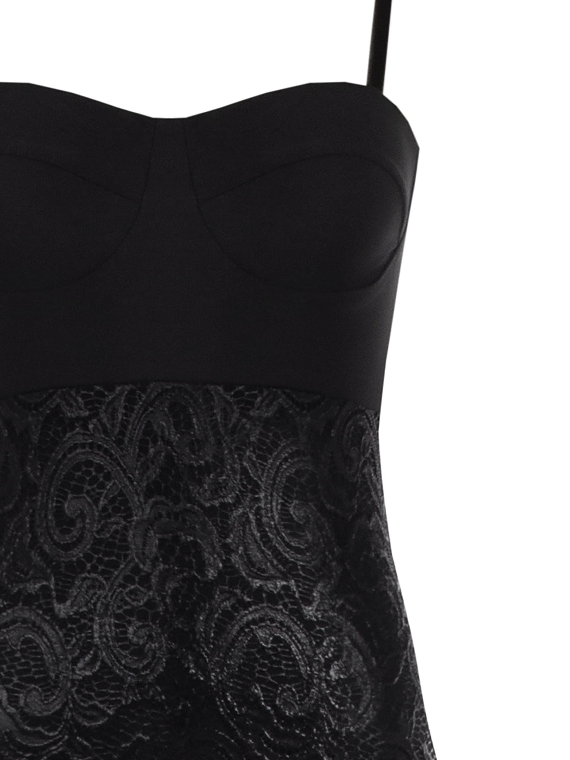 Abito Bustier In Tessuto Tecnico Con Culotte Integrata E Gonna In Pizzo Spalmato Rinascimento