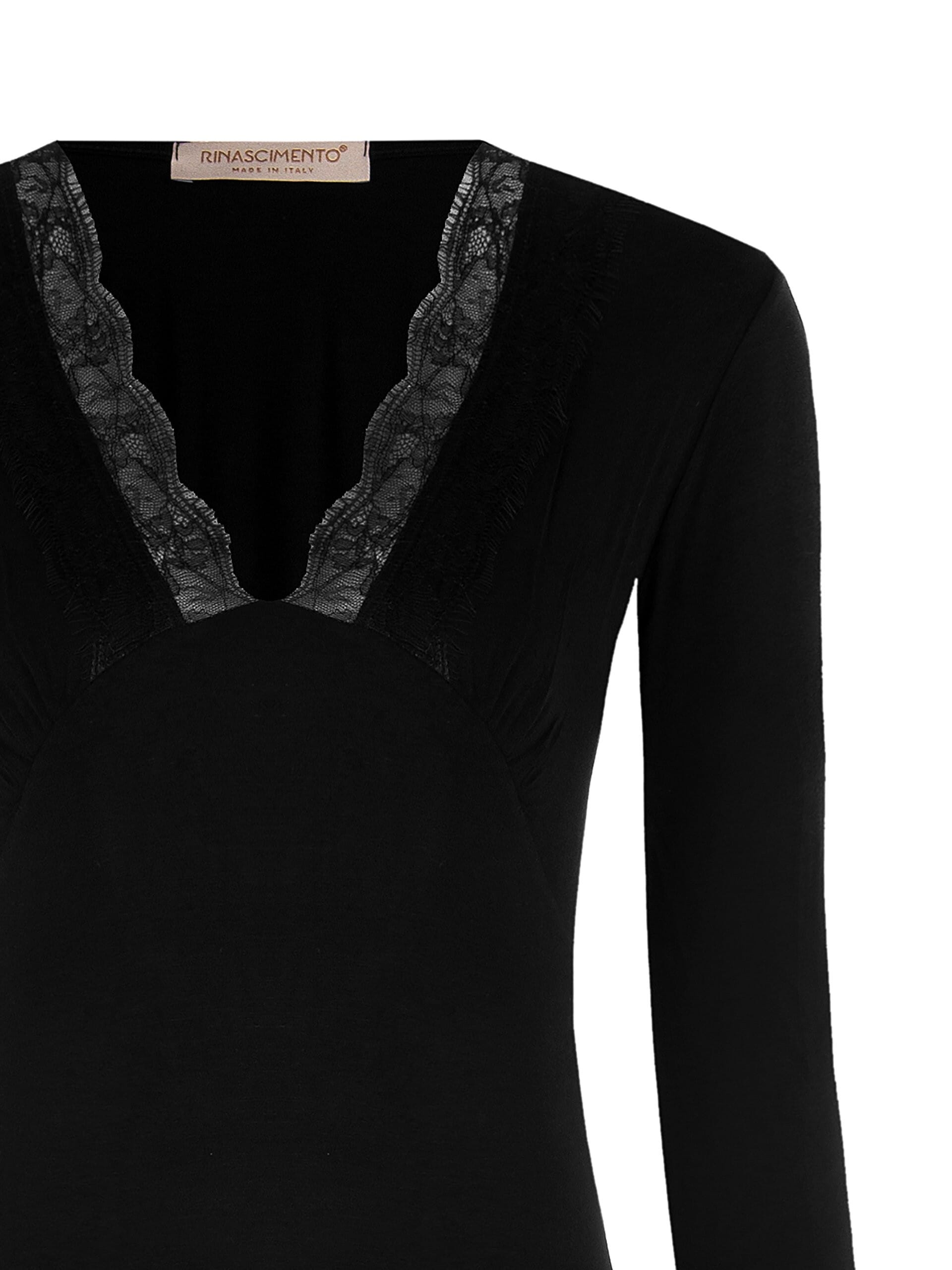 Justaucorps en viscose mélangée avec encolure en V et rinascimento en dentelle