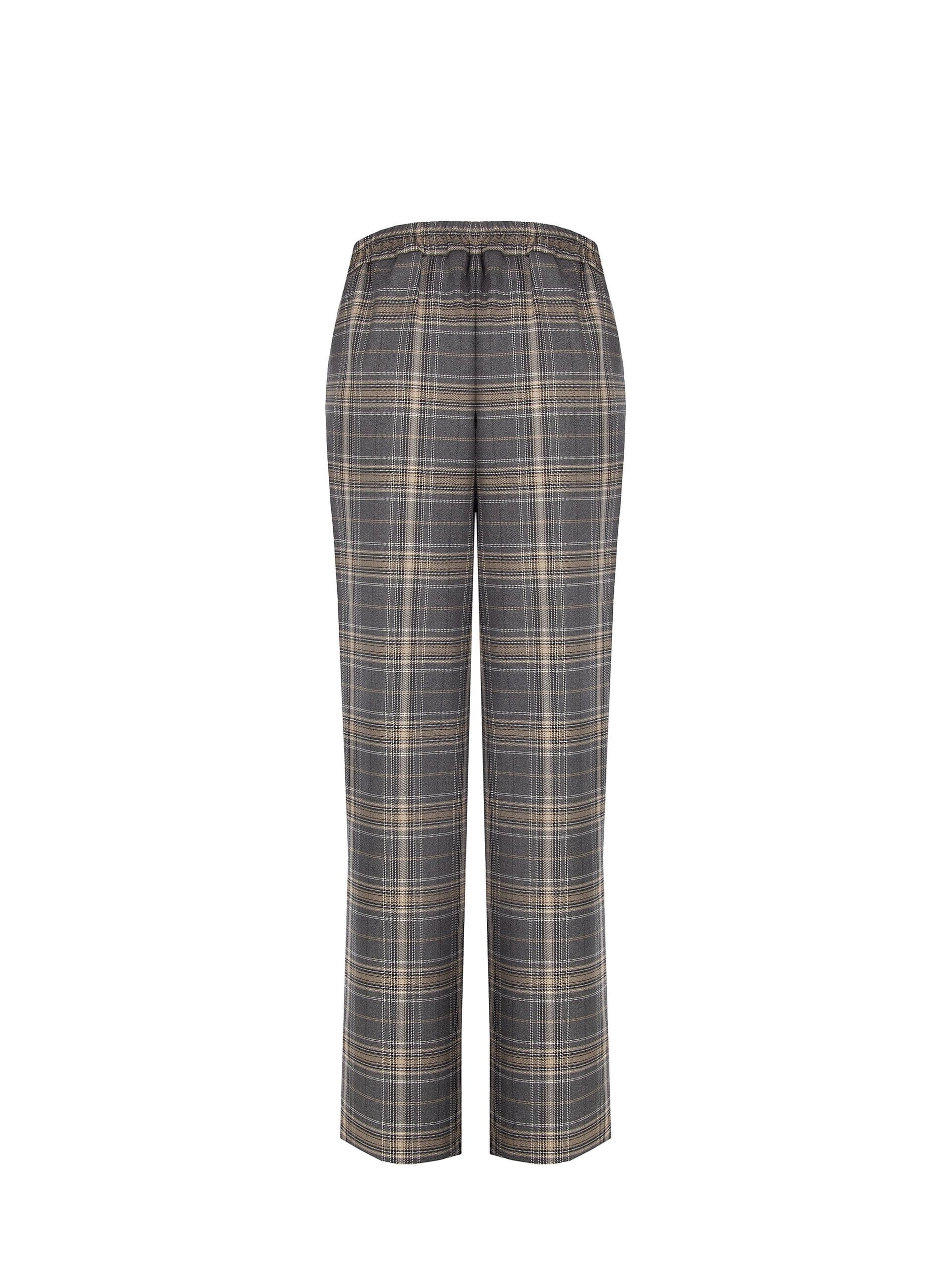 Straight Trimmed Polyviscose Fabric Trousers with Double Pleats and Elastic Back