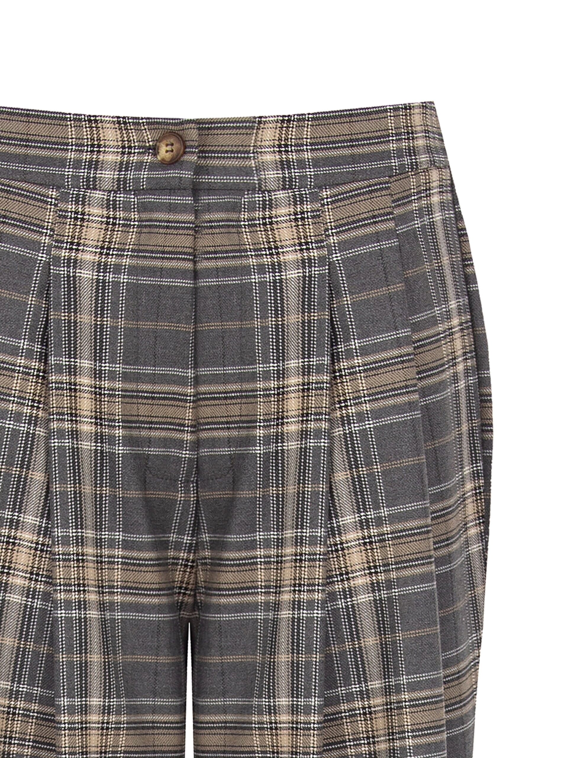 Straight Trimmed Polyviscose Fabric Trousers with Double Pleats and Elastic Back