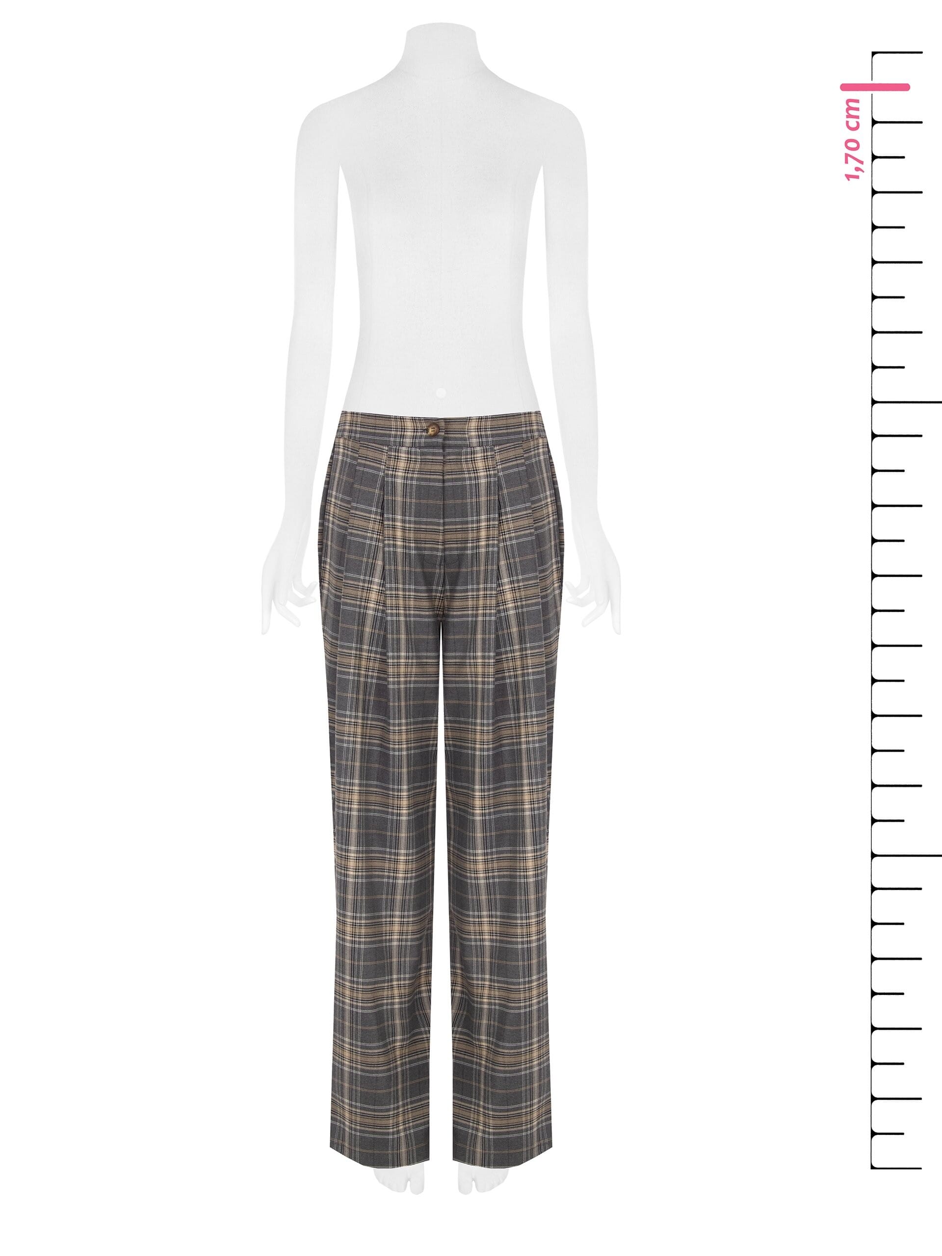 Straight Trimmed Polyviscose Fabric Trousers with Double Pleats and Elastic Back