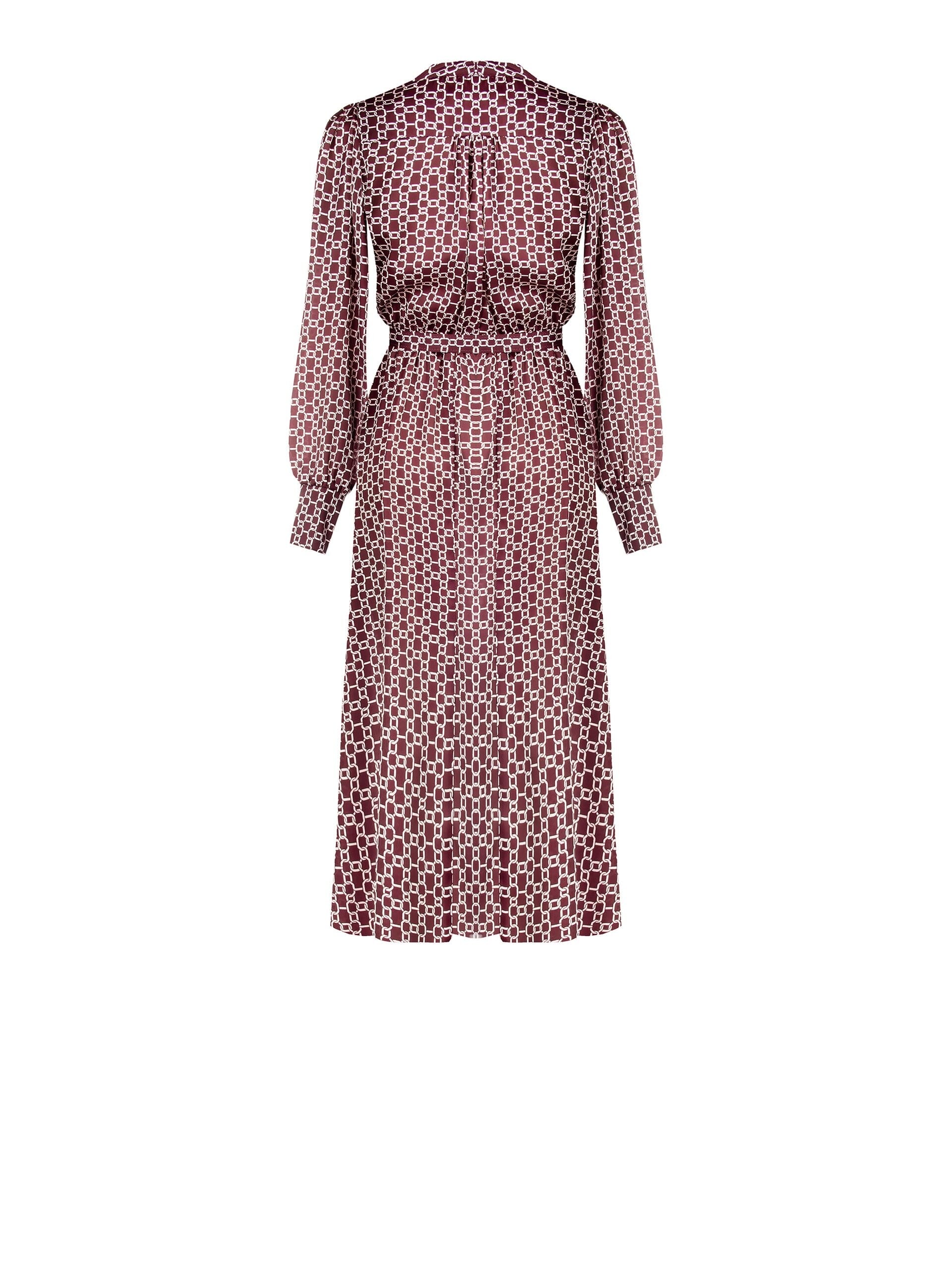 Abito Lungo A Ruota In Raso Motivo Catena Con Scollo A V Con Cintura Coordinata Rinascimento