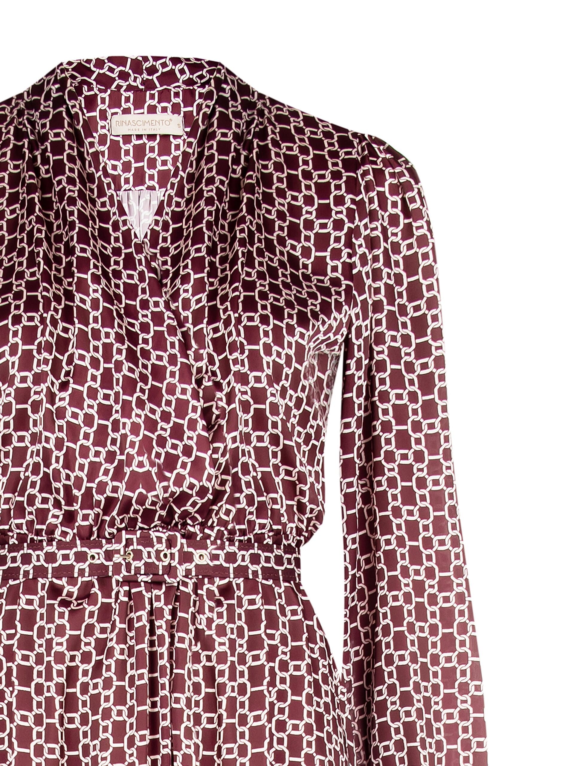 Abito Lungo A Ruota In Raso Motivo Catena Con Scollo A V Con Cintura Coordinata Rinascimento