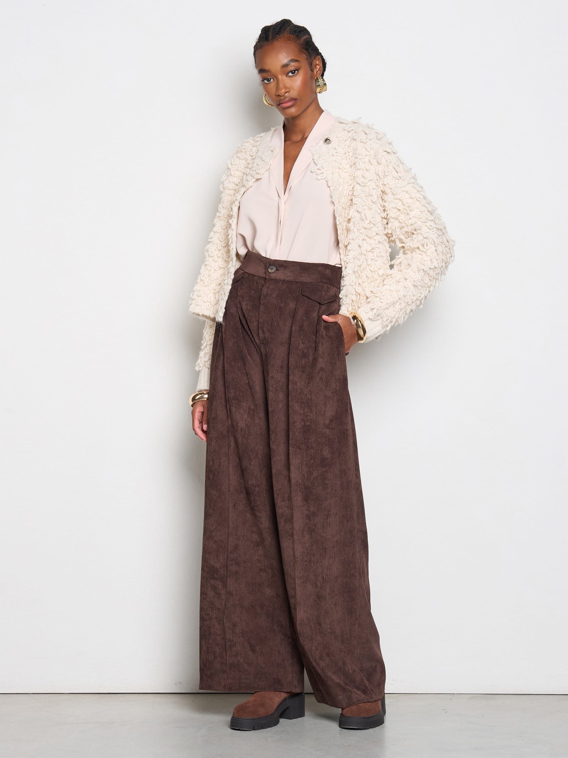 Pantaloni Palazzo In Velluto A Coste Con Doppia Pinces Rinascimento