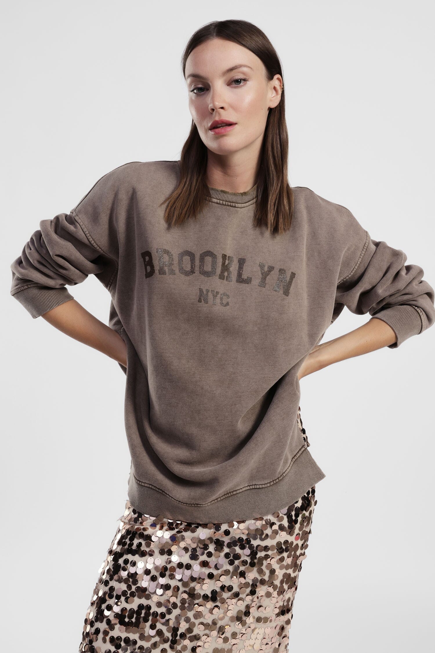 Felpa Girocollo Stampa Brooklyn Nyc Oversize Dixie