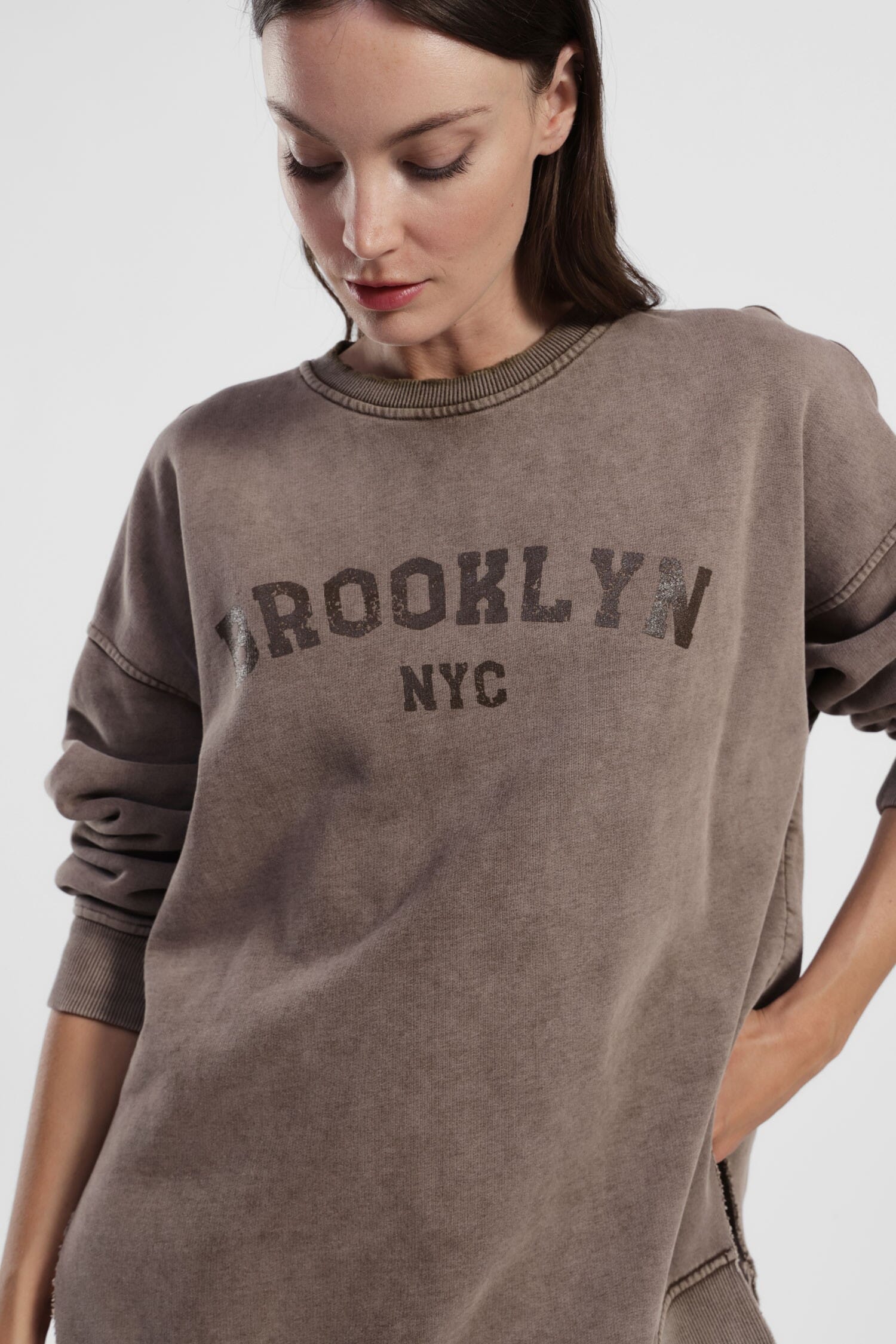 Felpa Girocollo Stampa Brooklyn Nyc Oversize Dixie