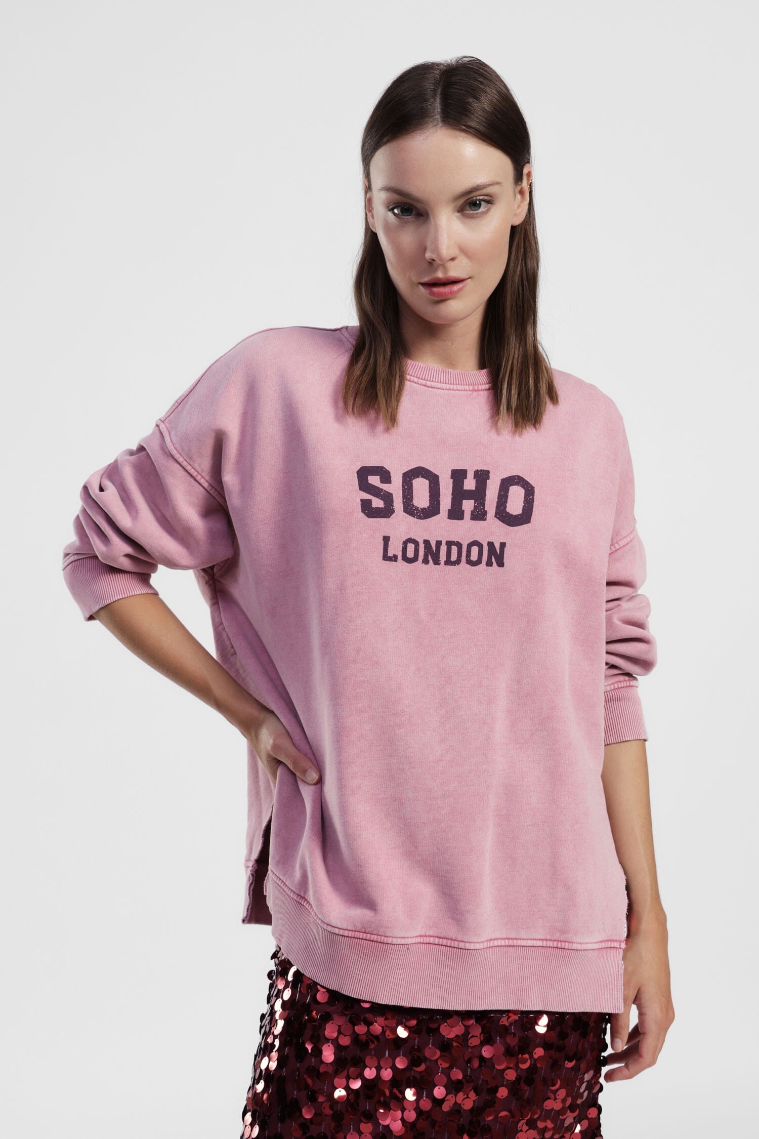 Felpa Girocollo Stampa Soho London Effetto Slavato Dixie