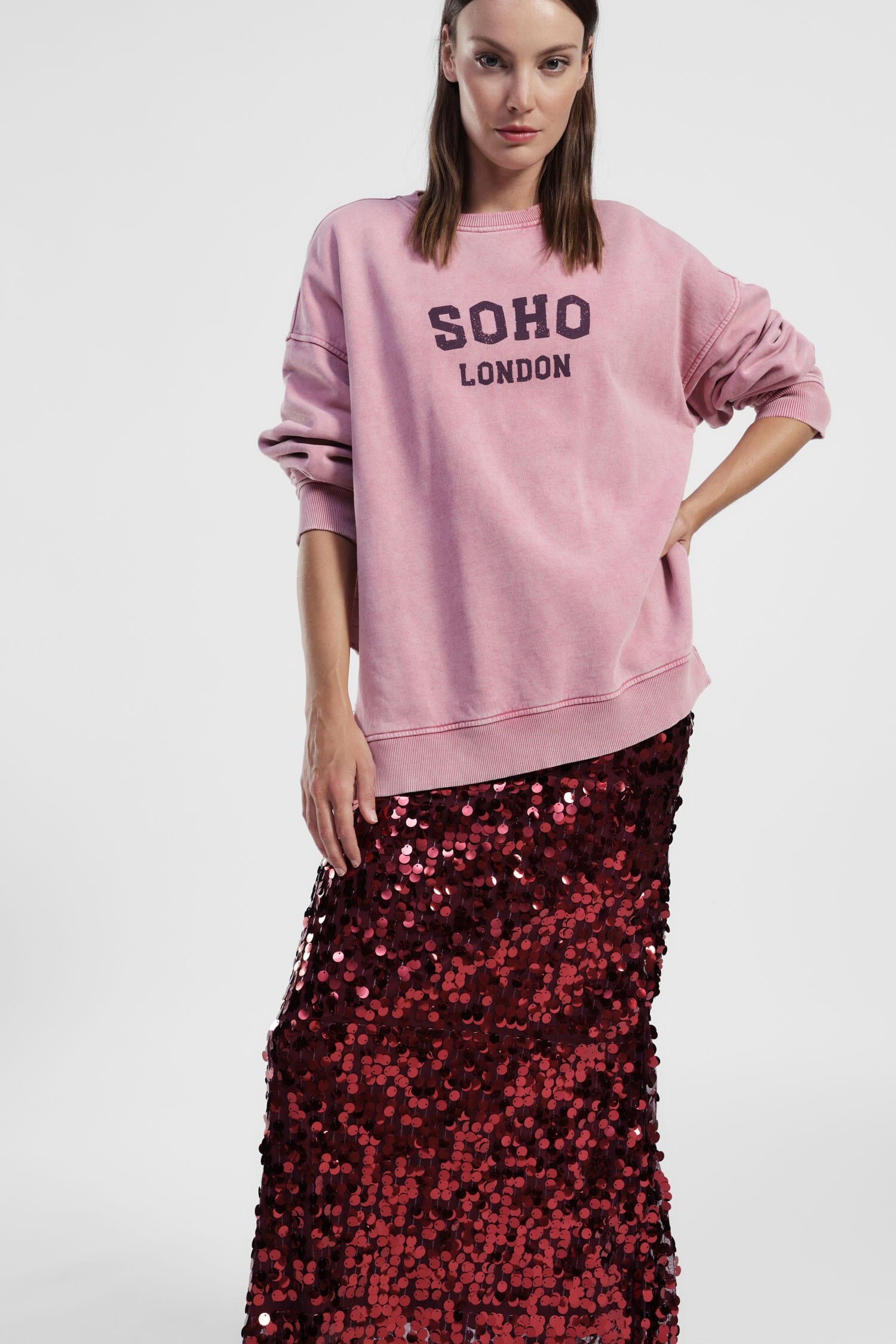 Felpa Girocollo Stampa Soho London Effetto Slavato Dixie