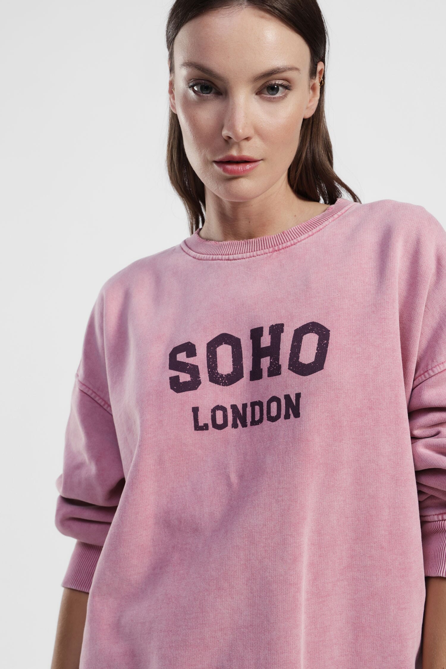 Felpa Girocollo Stampa Soho London Effetto Slavato Dixie