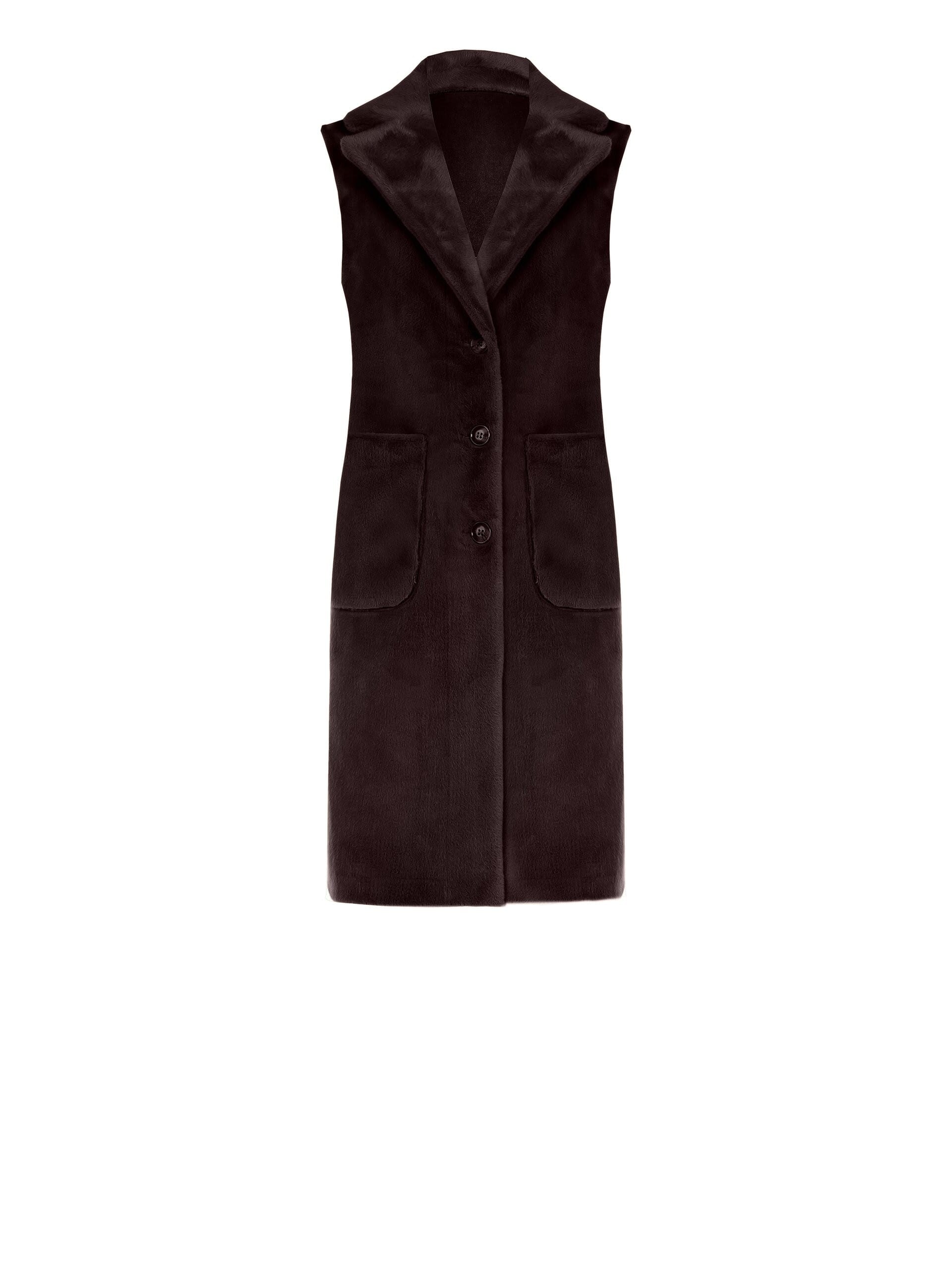 Rinascimento Manteau long sans manches et en daim avec fourrure synthétique réversible