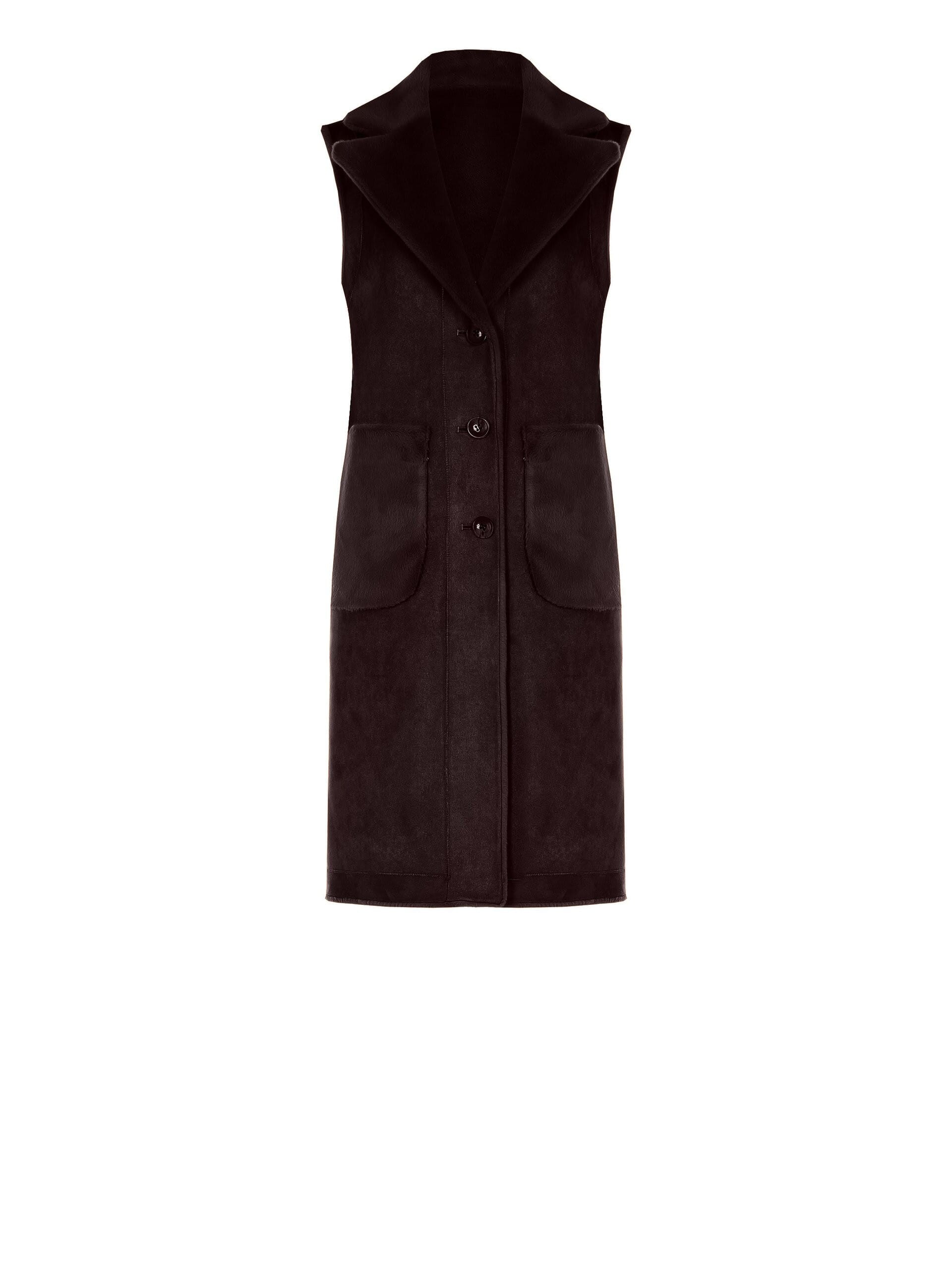 Rinascimento Manteau long sans manches et en daim avec fourrure synthétique réversible