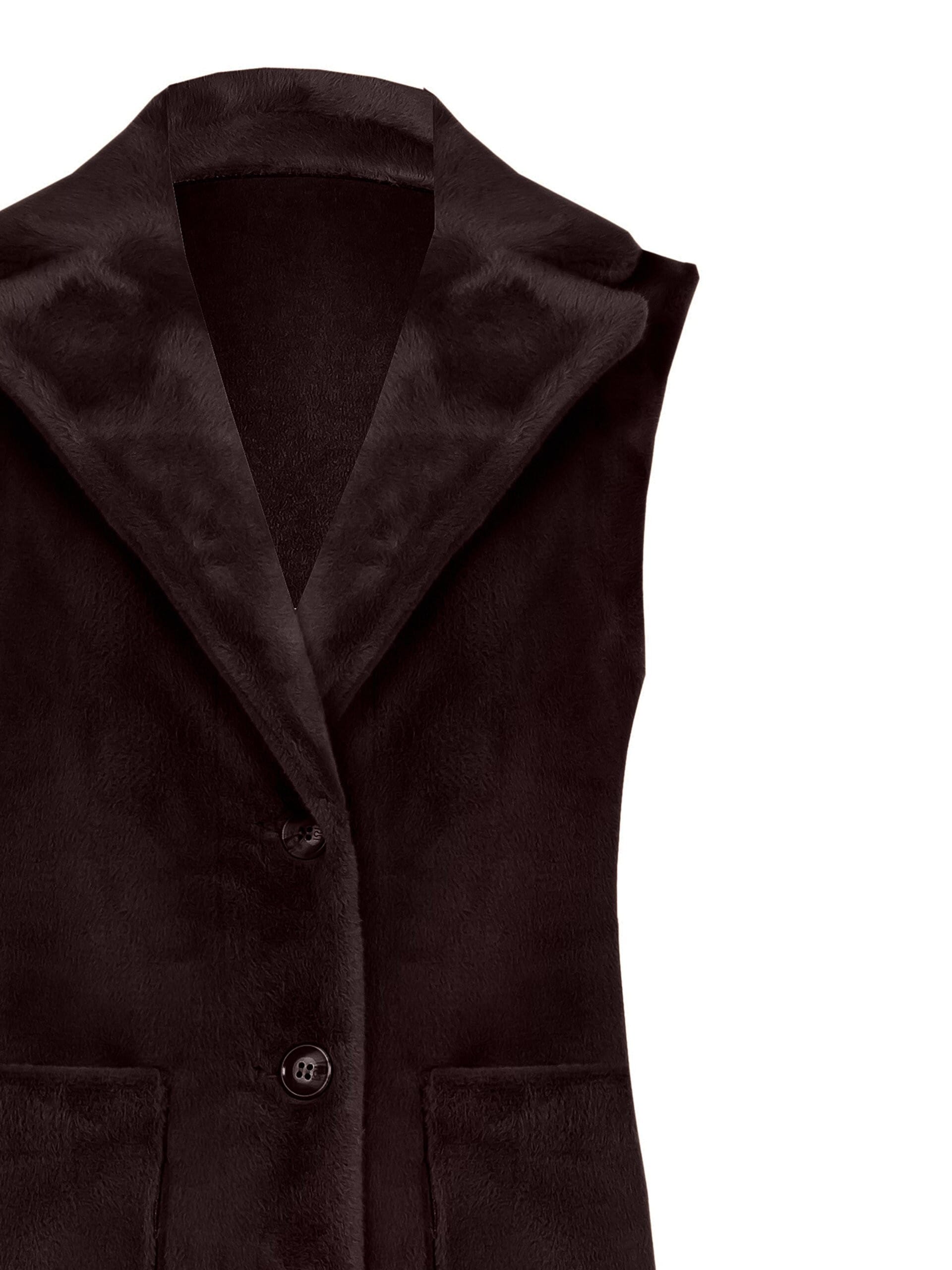 Rinascimento Manteau long sans manches et en daim avec fourrure synthétique réversible