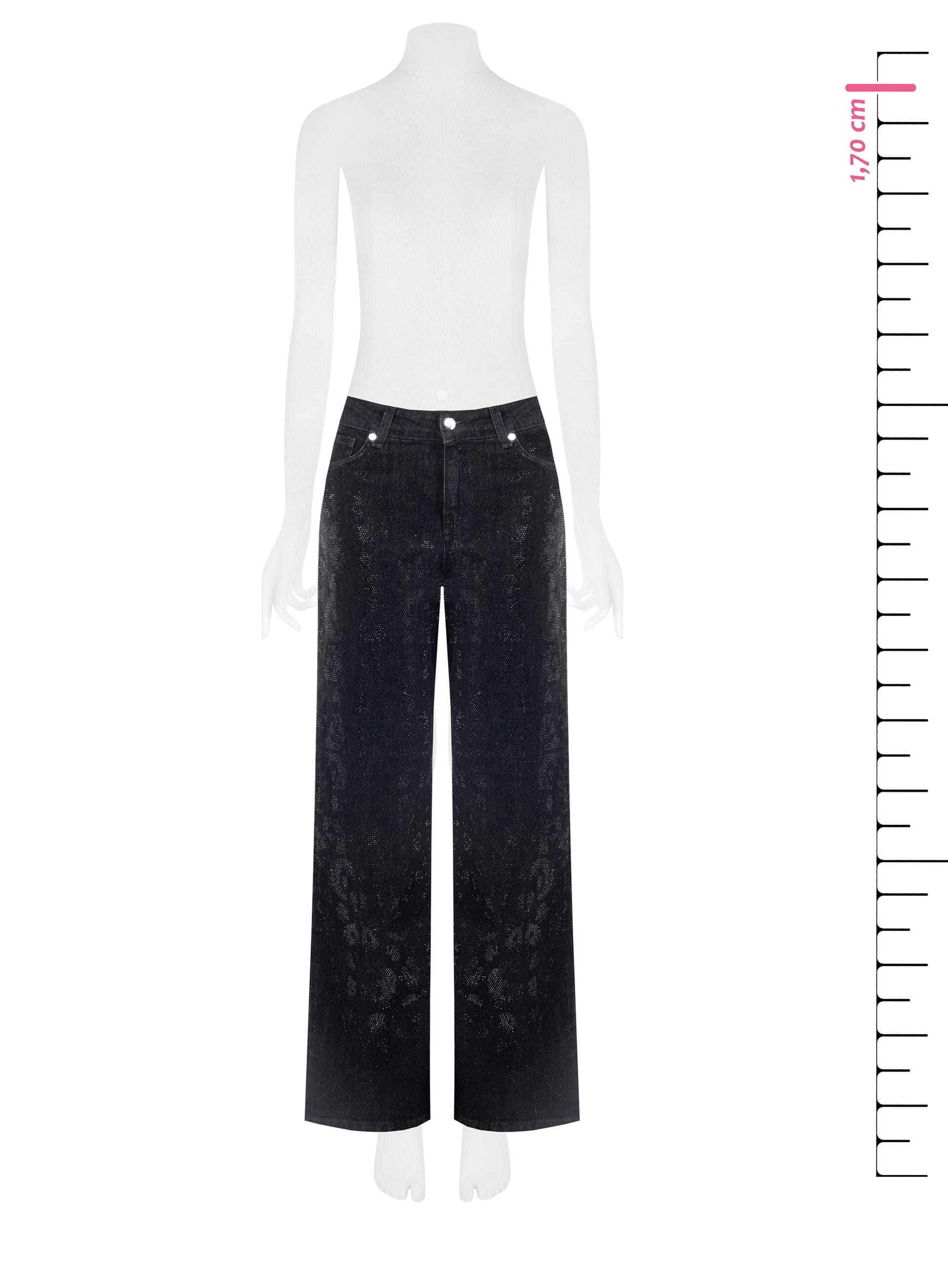 Jeans Straight Sfumati Con Motivo Maculato In Strass Sul Davanti Rinascimento