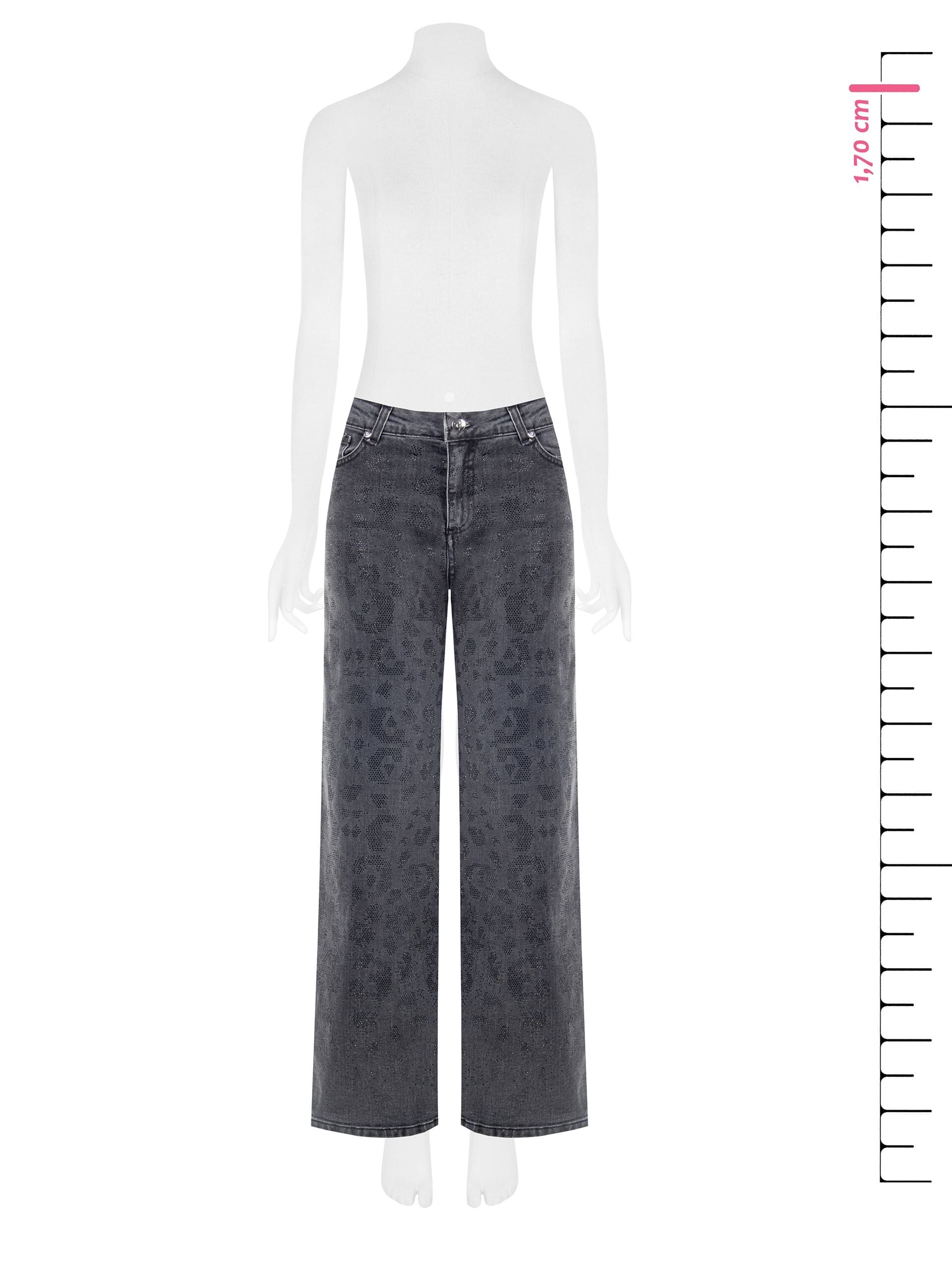 Jeans Straight Sfumati Con Motivo Maculato In Strass Sul Davanti Rinascimento