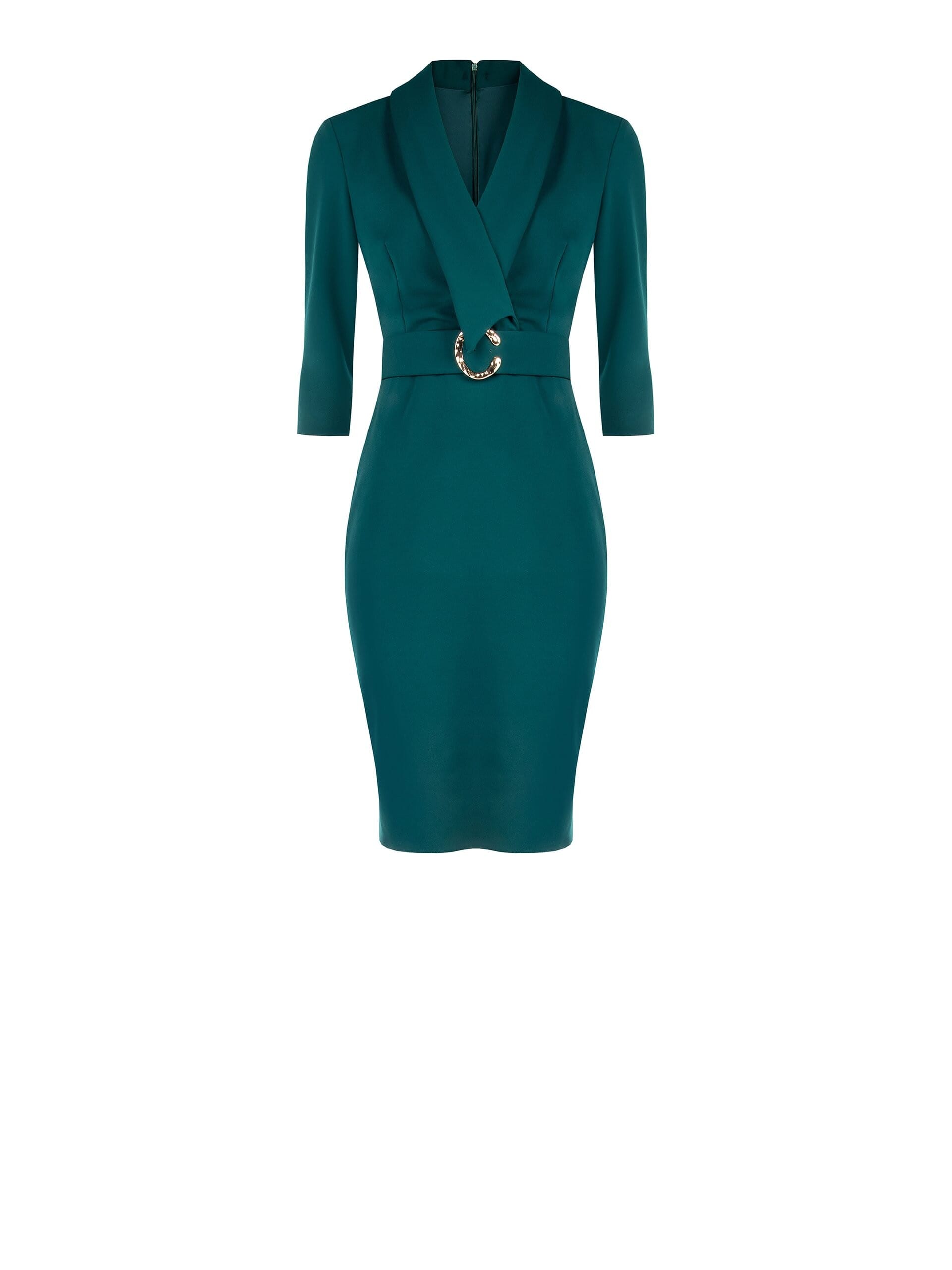 Abito A Tubino In Scuba Crepe Con Scollo A V Incrociato E Cintura Coordinata Rinascimento