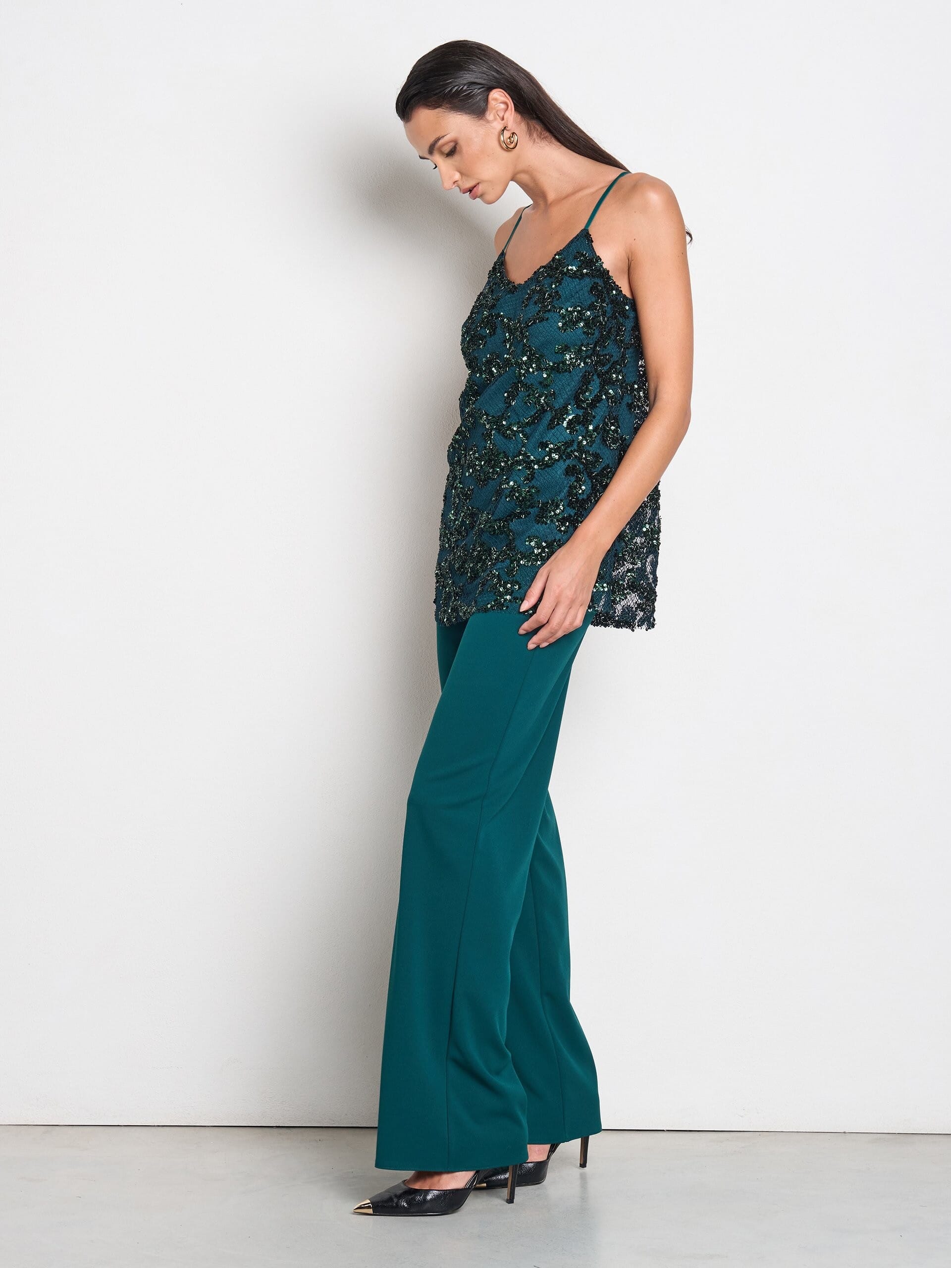 Rinascimento - Top long plissé en tulle et paillettes