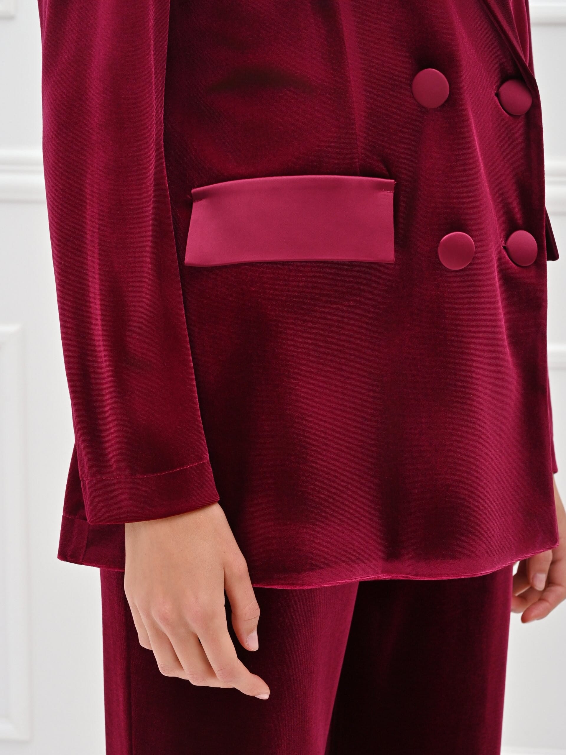 Rinascimento Satin Detail Velvet Double-breasted Blazer Jacket