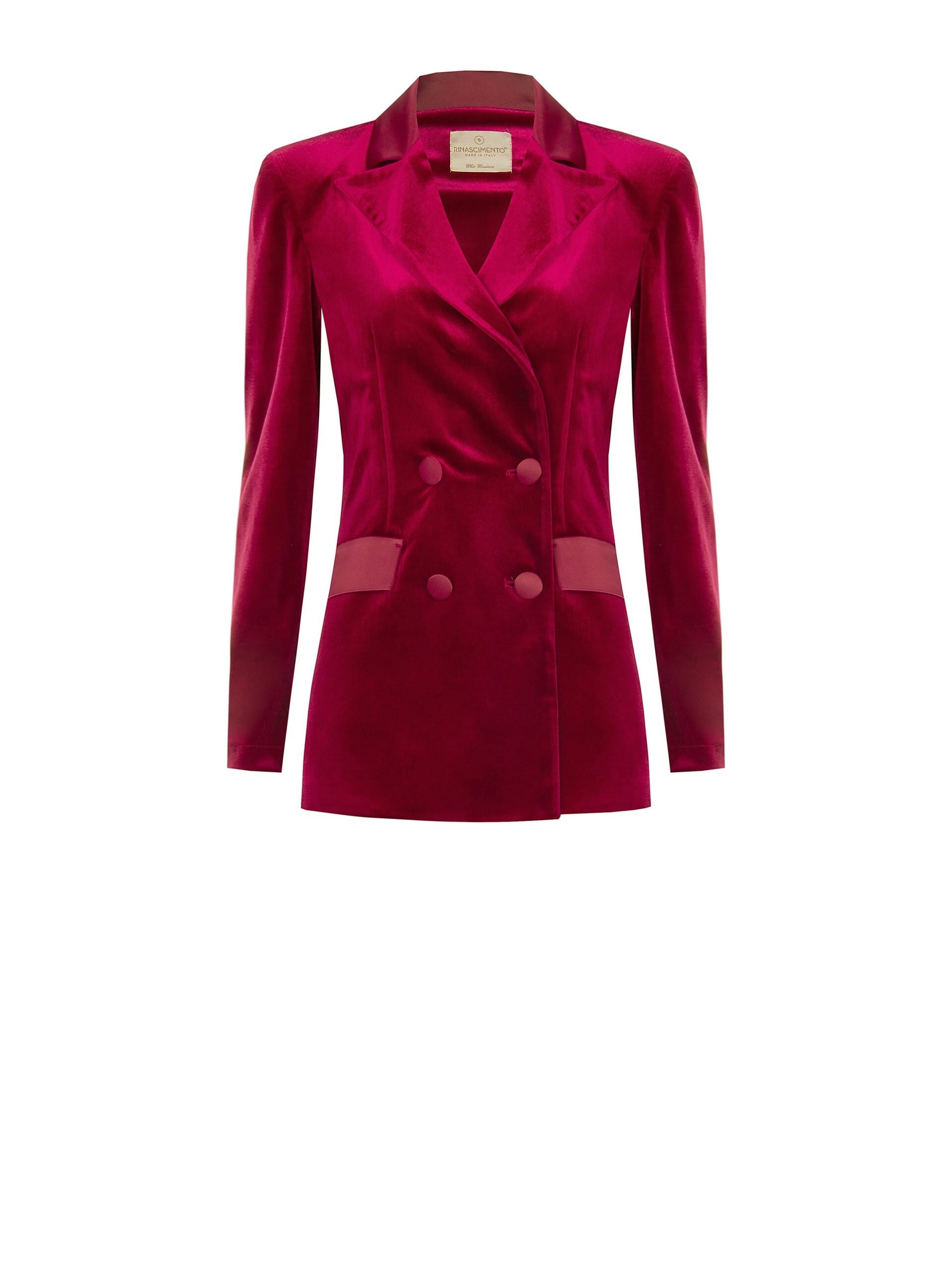 Rinascimento Satin Detail Velvet Double-breasted Blazer Jacket