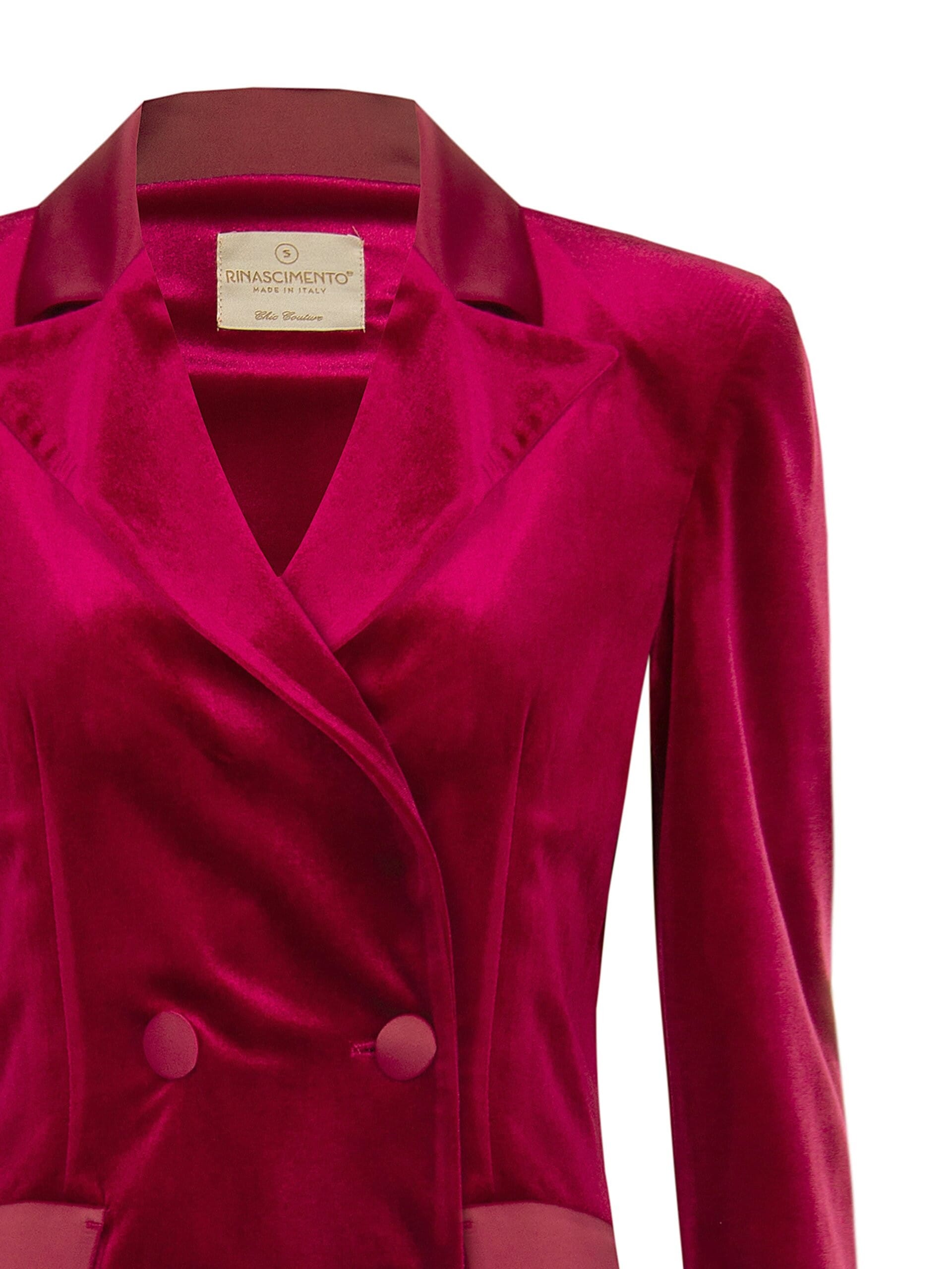 Rinascimento Satin Detail Velvet Double-breasted Blazer Jacket