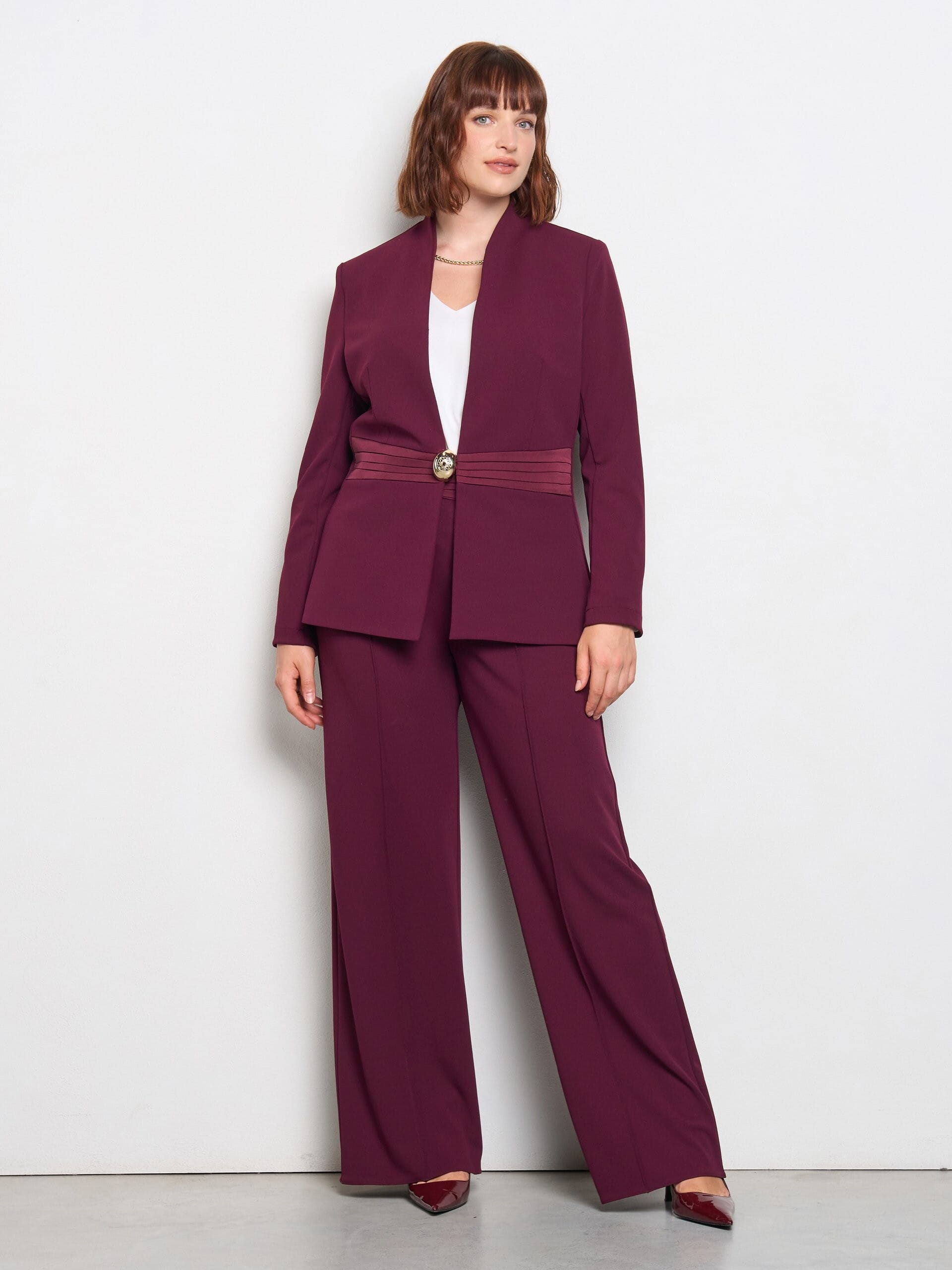 Curvy Blazer Blazer In Scuba Crepe With Satin Waist Insert And