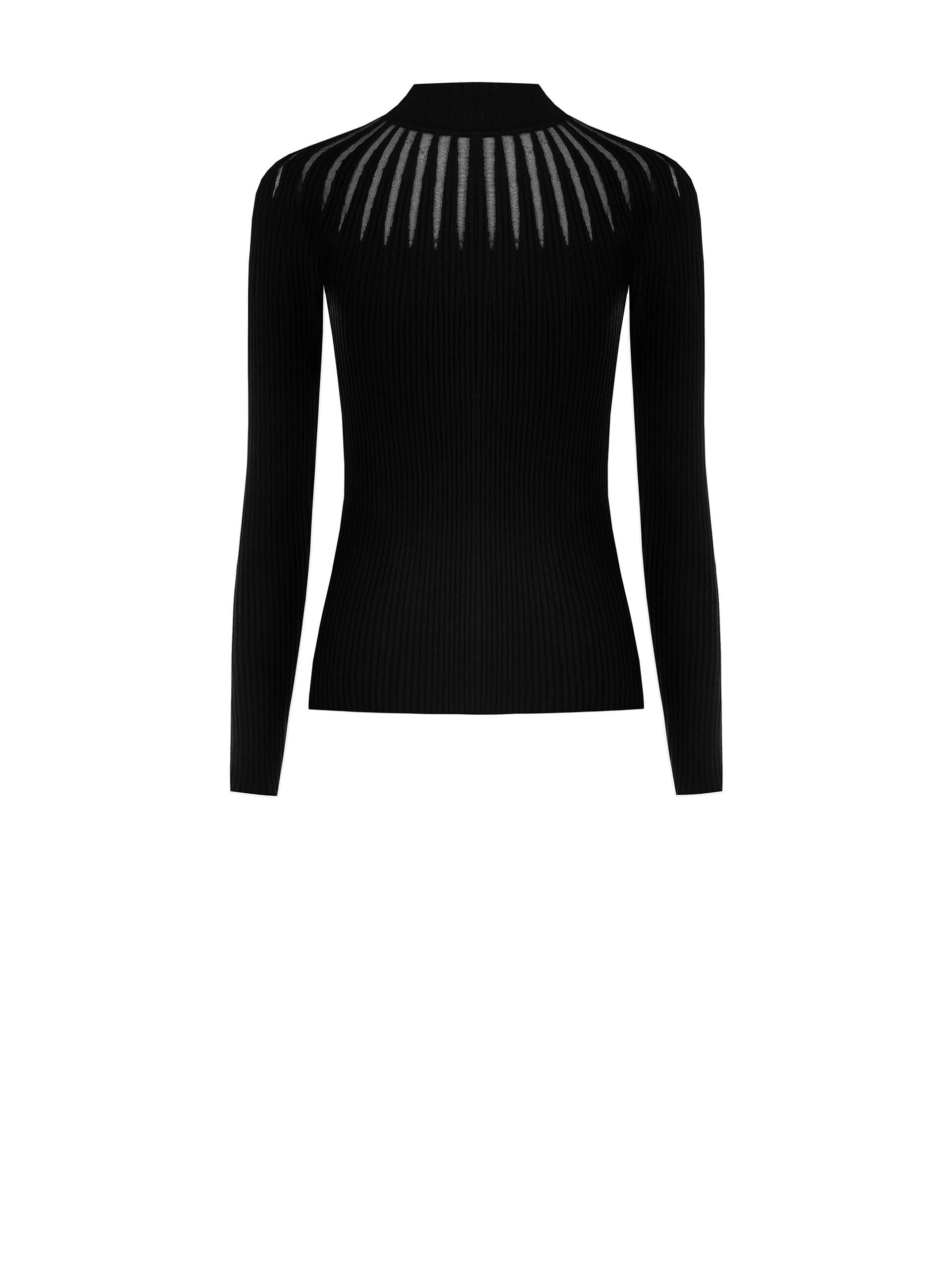 Ribbed Crew Neck Sweater With Perforated Crew Neck And Tulle And RR Logo Tag Rinascimento