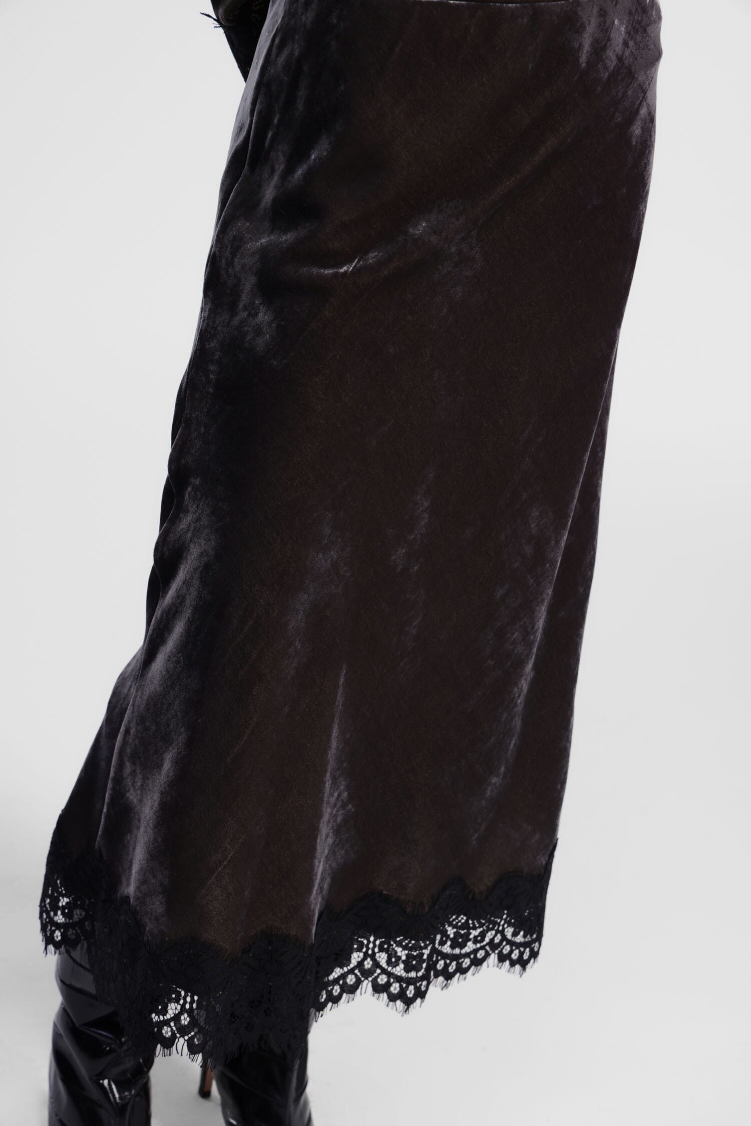 Gonna Midi Effetto Velluto Con Bordo Pizzo Dixie