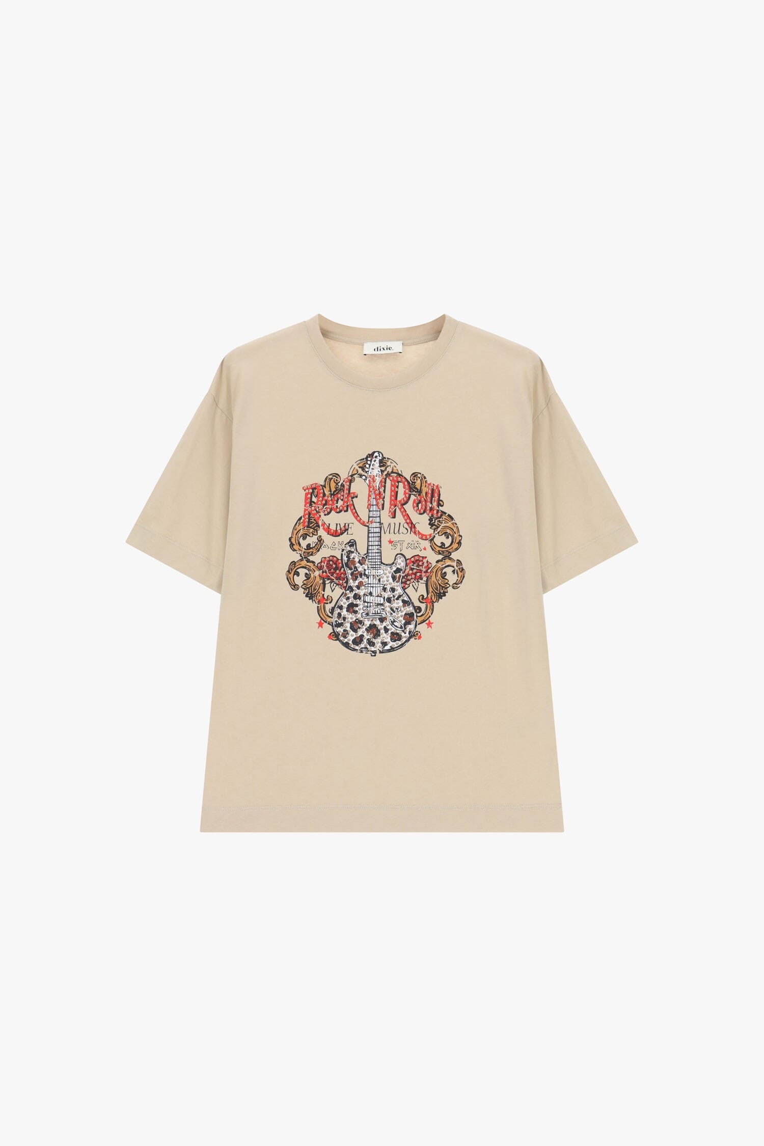 T-Shirt A Maniche Corte Stampa Chitarra E Scritta Dixie