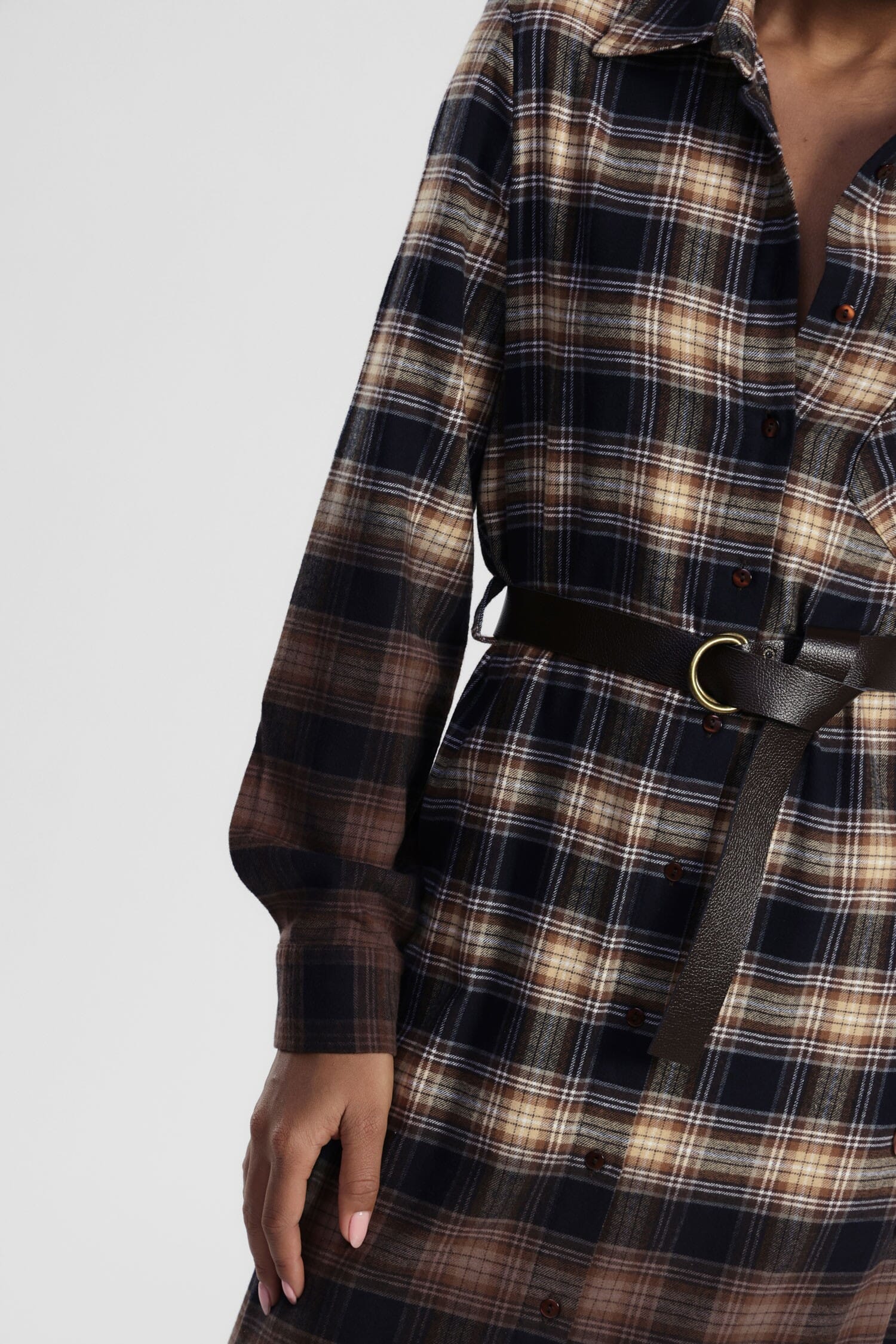 Abito Lungo A Quadri Con Cintura E Tasca Dixie