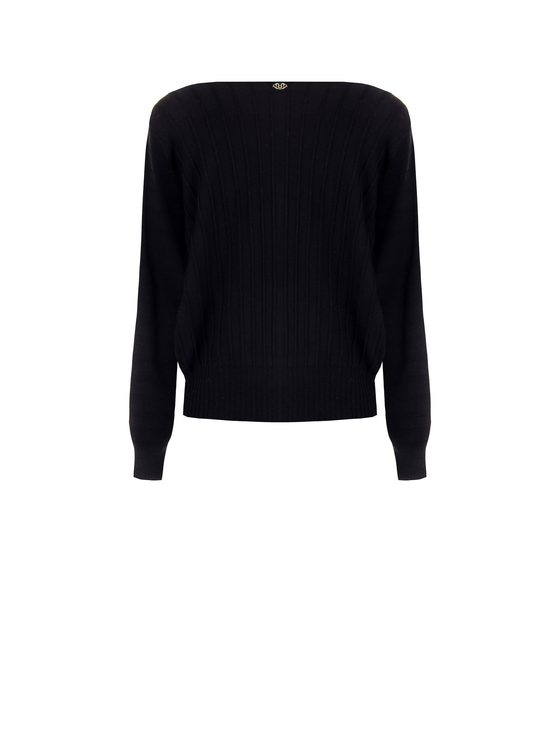 Embossed Striped Sweater With Batwing Sleeves Rinascimento