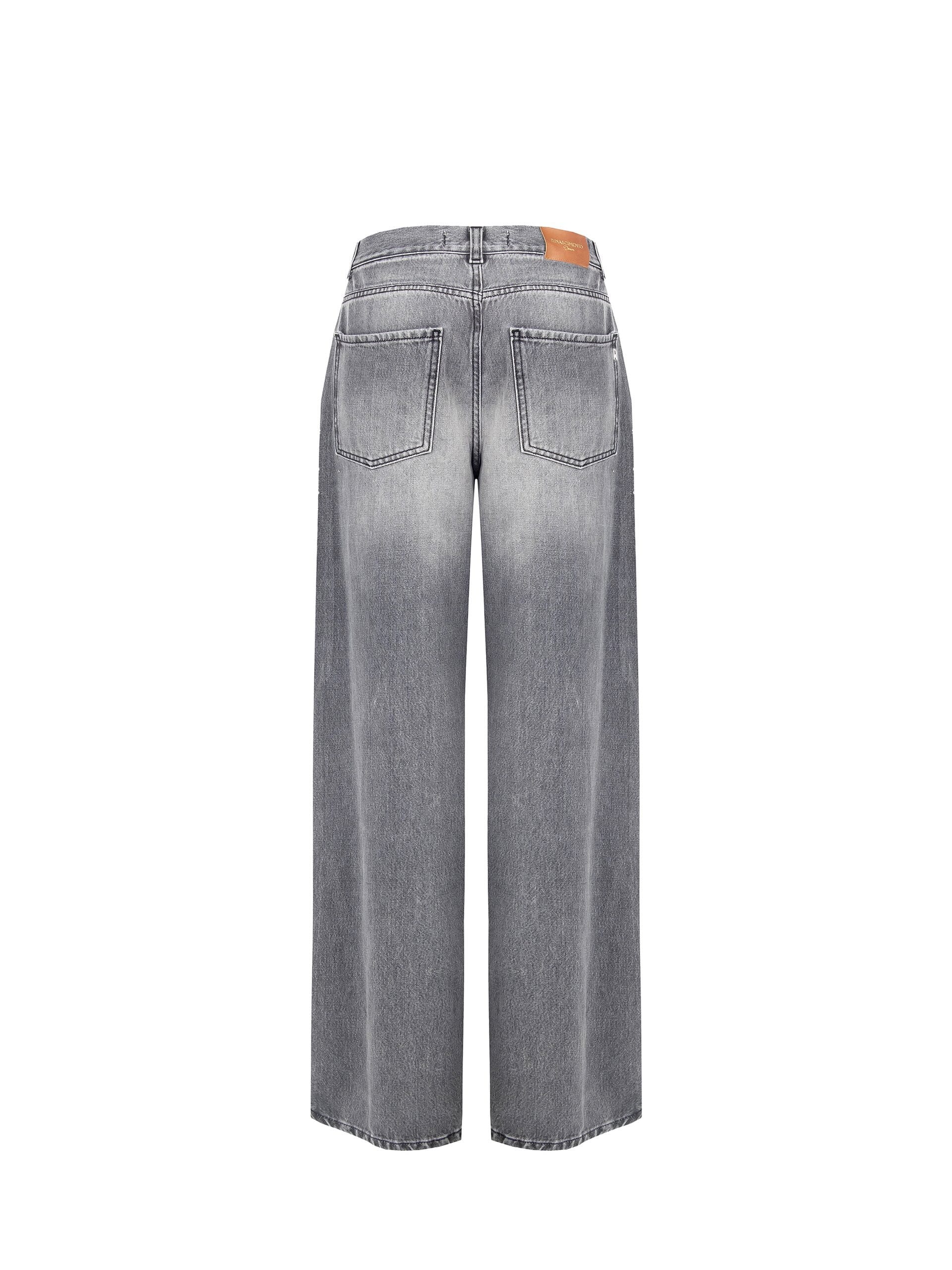 Jeans Wide Leg Con Cristalli Cabochon Rinascimento