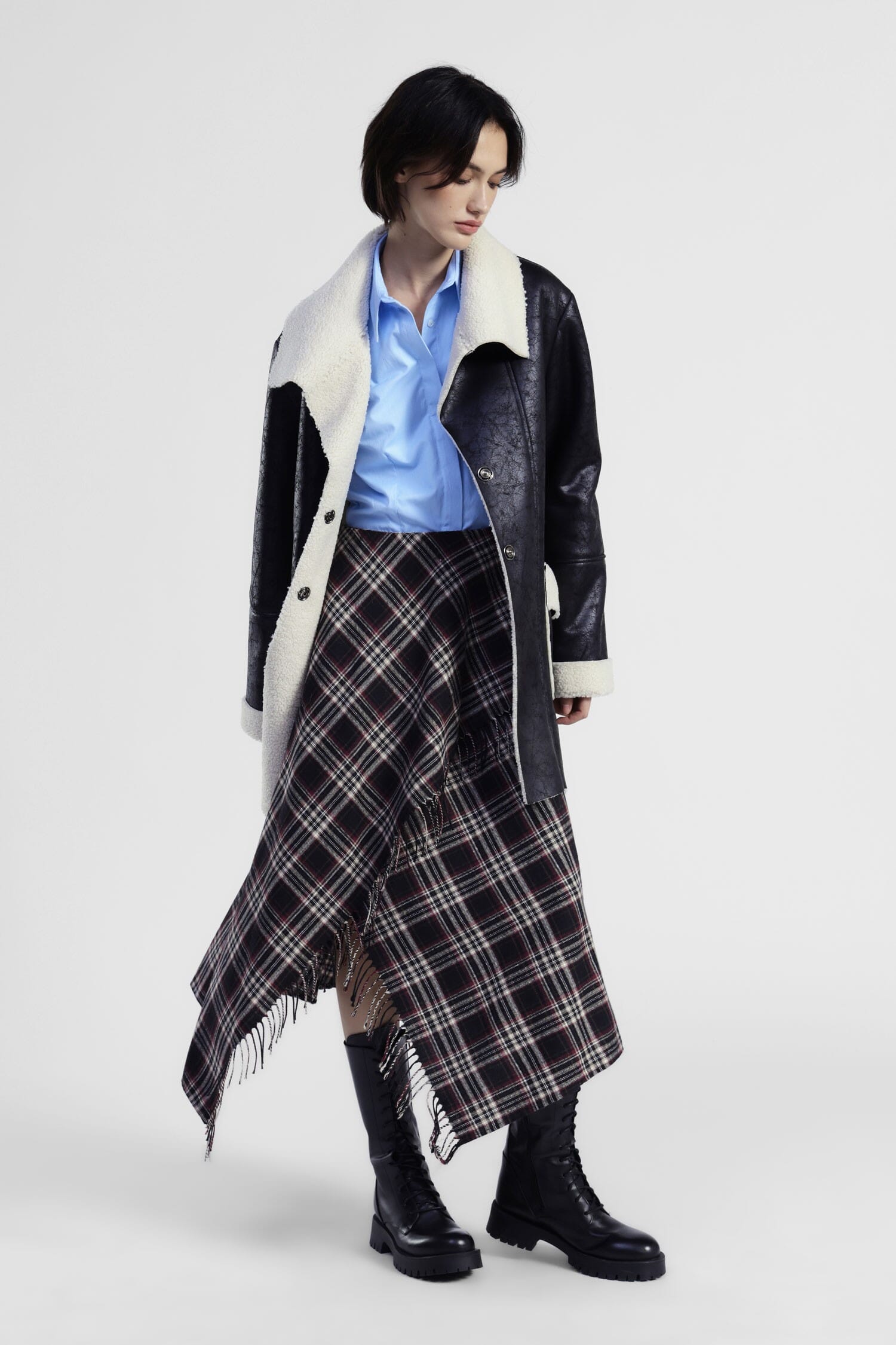 Gonna Lunga Asimmetrica A Quadri Con Frange Dixie