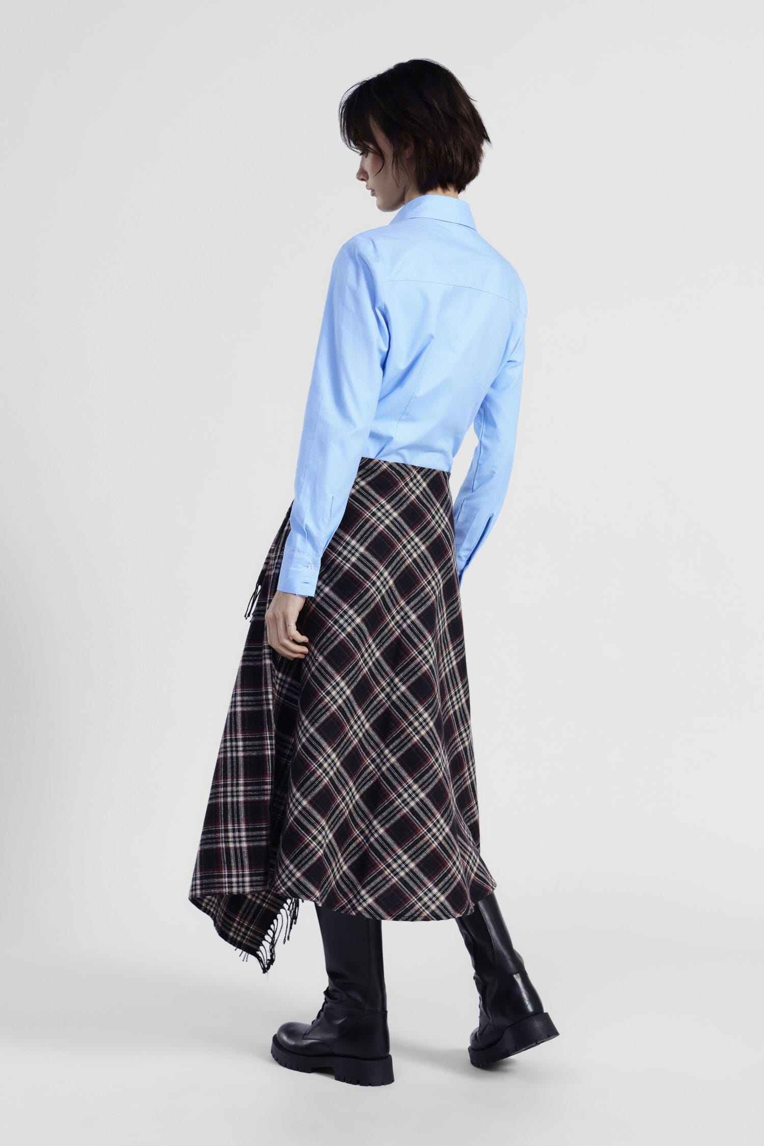 Gonna Lunga Asimmetrica A Quadri Con Frange Dixie