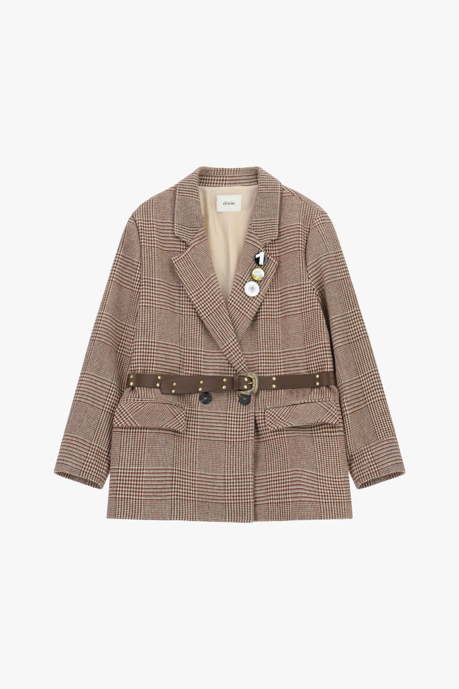 Blazer A Quadri Con Cintura Borchiata E Spille Dixie