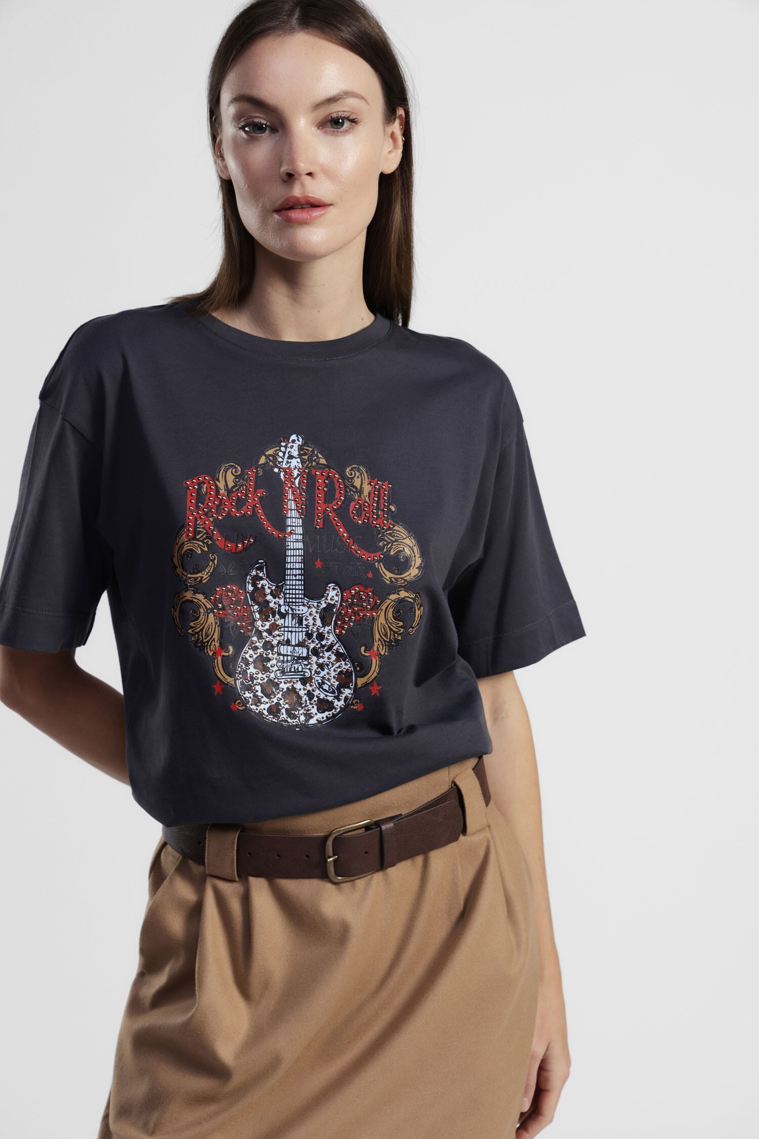 T-Shirt A Maniche Corte Stampa Chitarra E Scritta Dixie