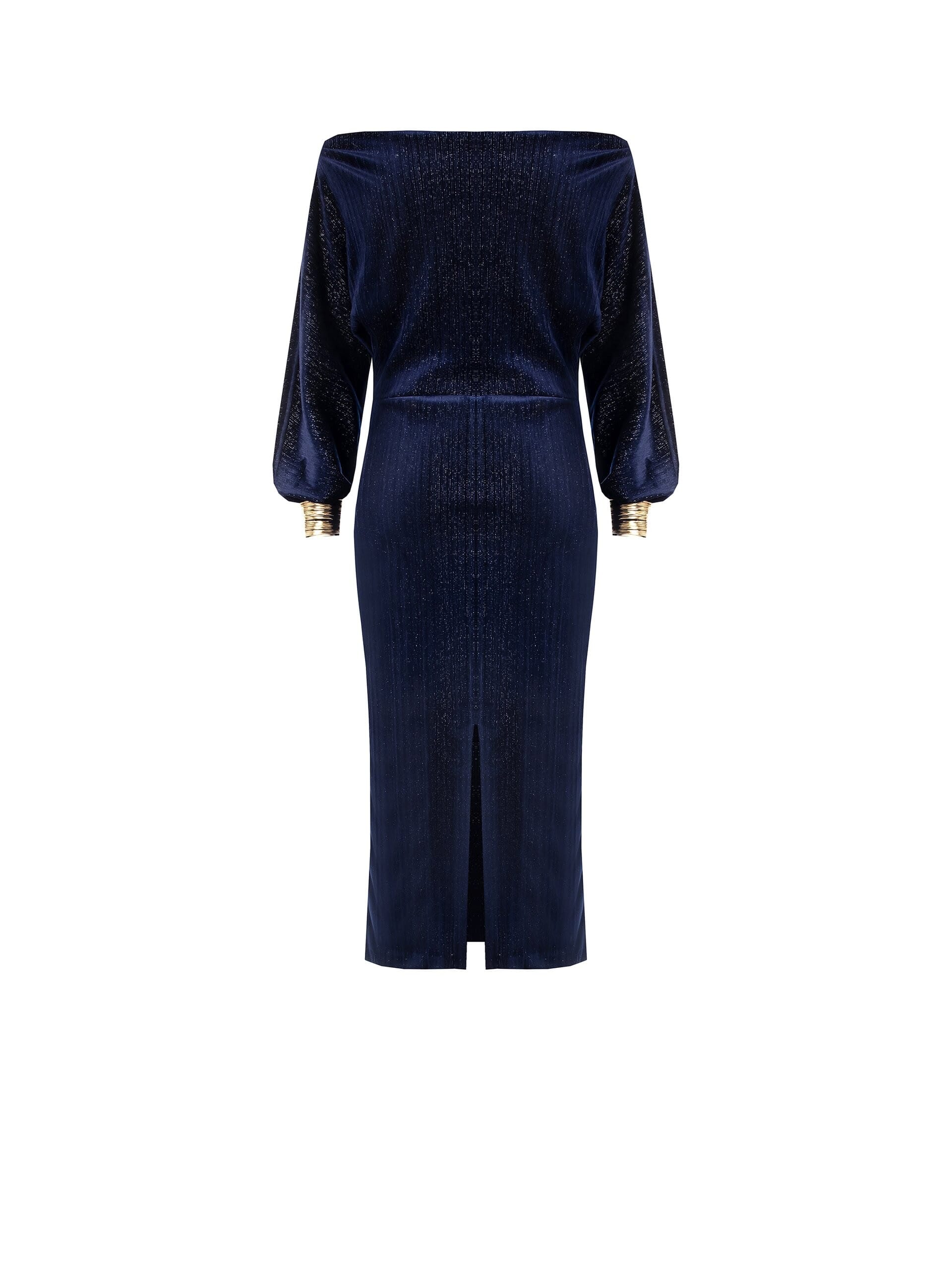 Abito A Tubino In Velluto Con Finitura Glitterata E Bracciali Integrati Nei Polsini Rinascimento