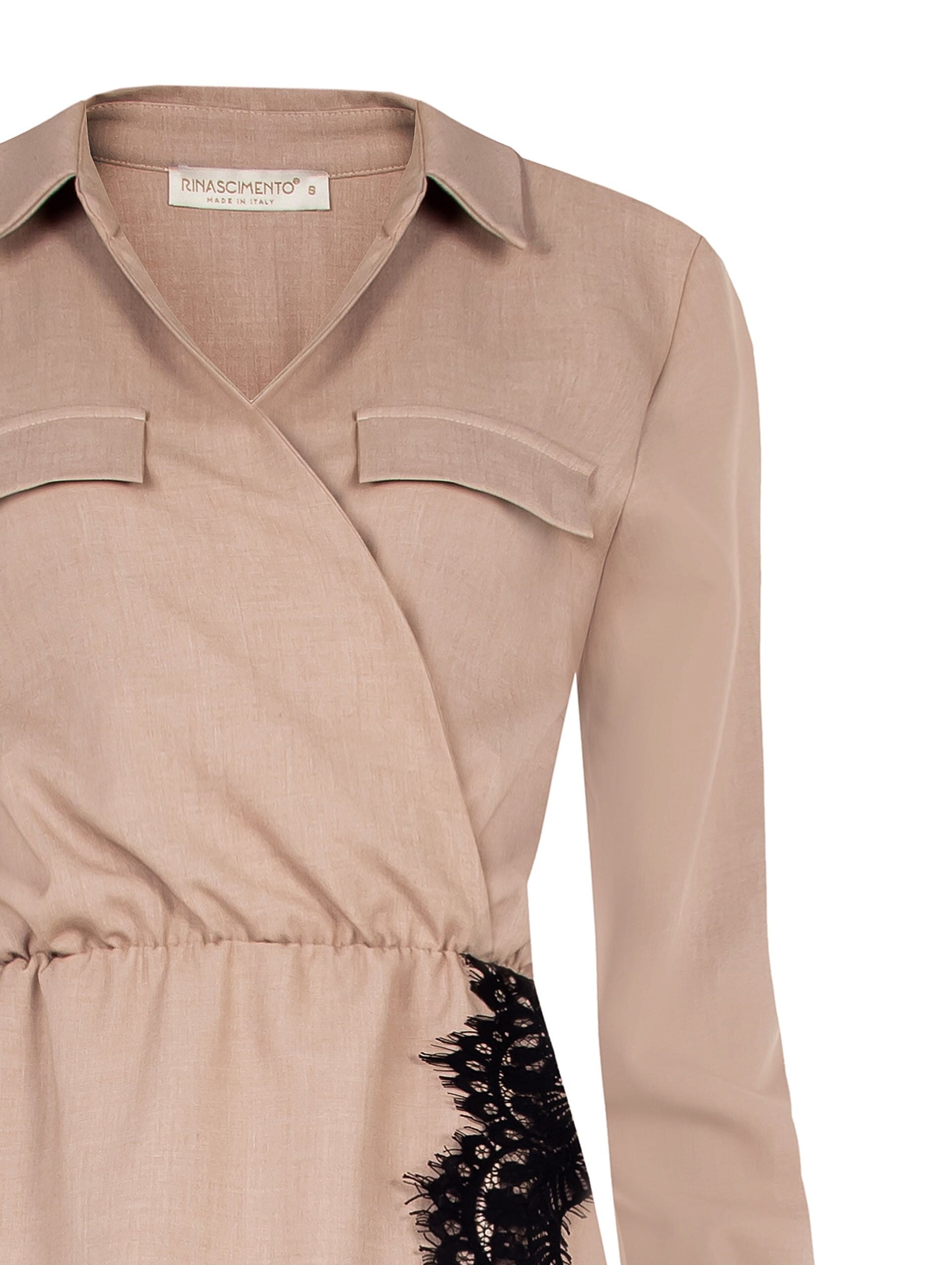 Robe courte croisée en viscose mélangée avec col en V et dentelle Rinascimento