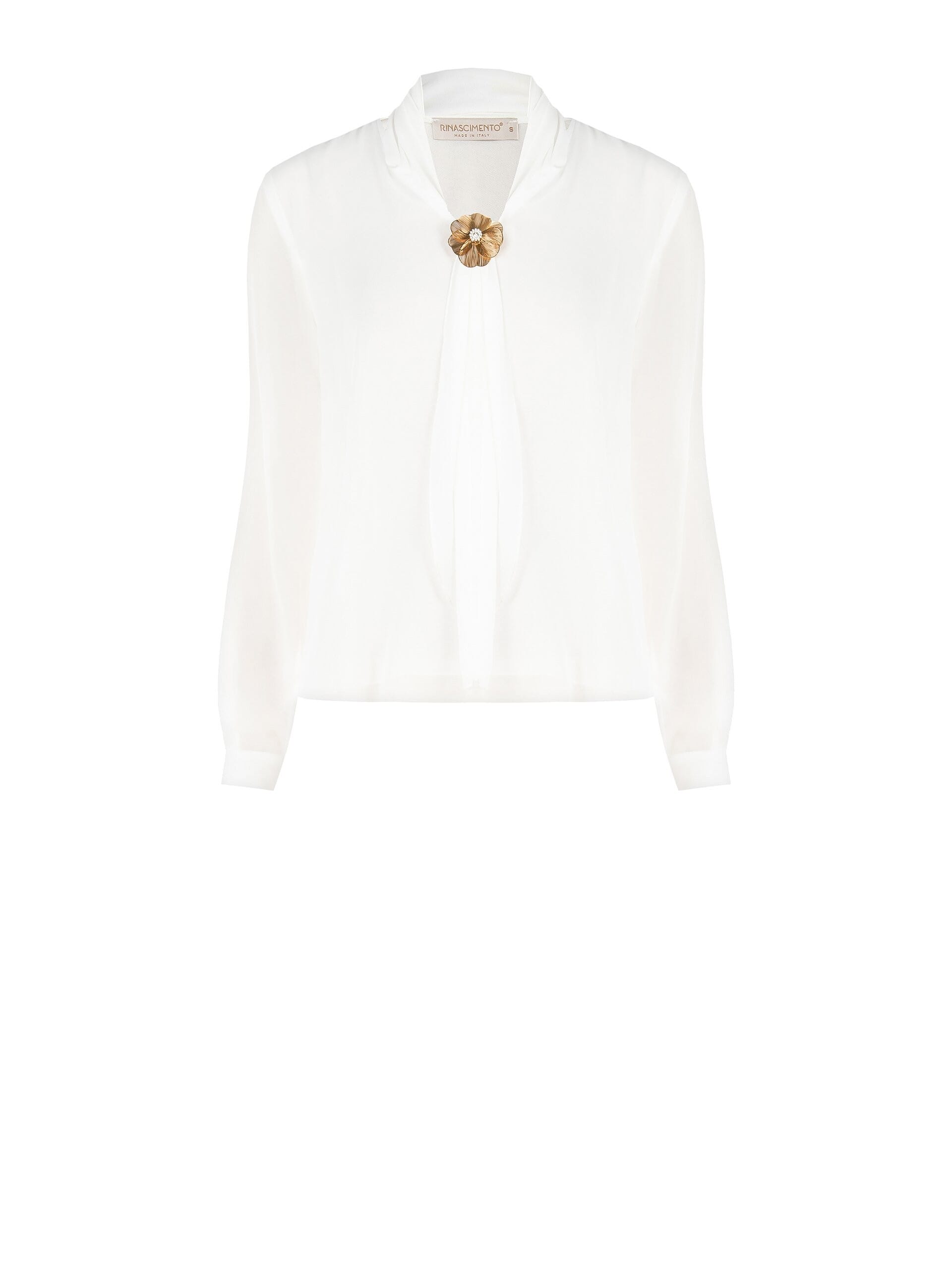 Blusa Fluida In Georgette Con Spilla Fiore E Foulard Integrato Rinascimento
