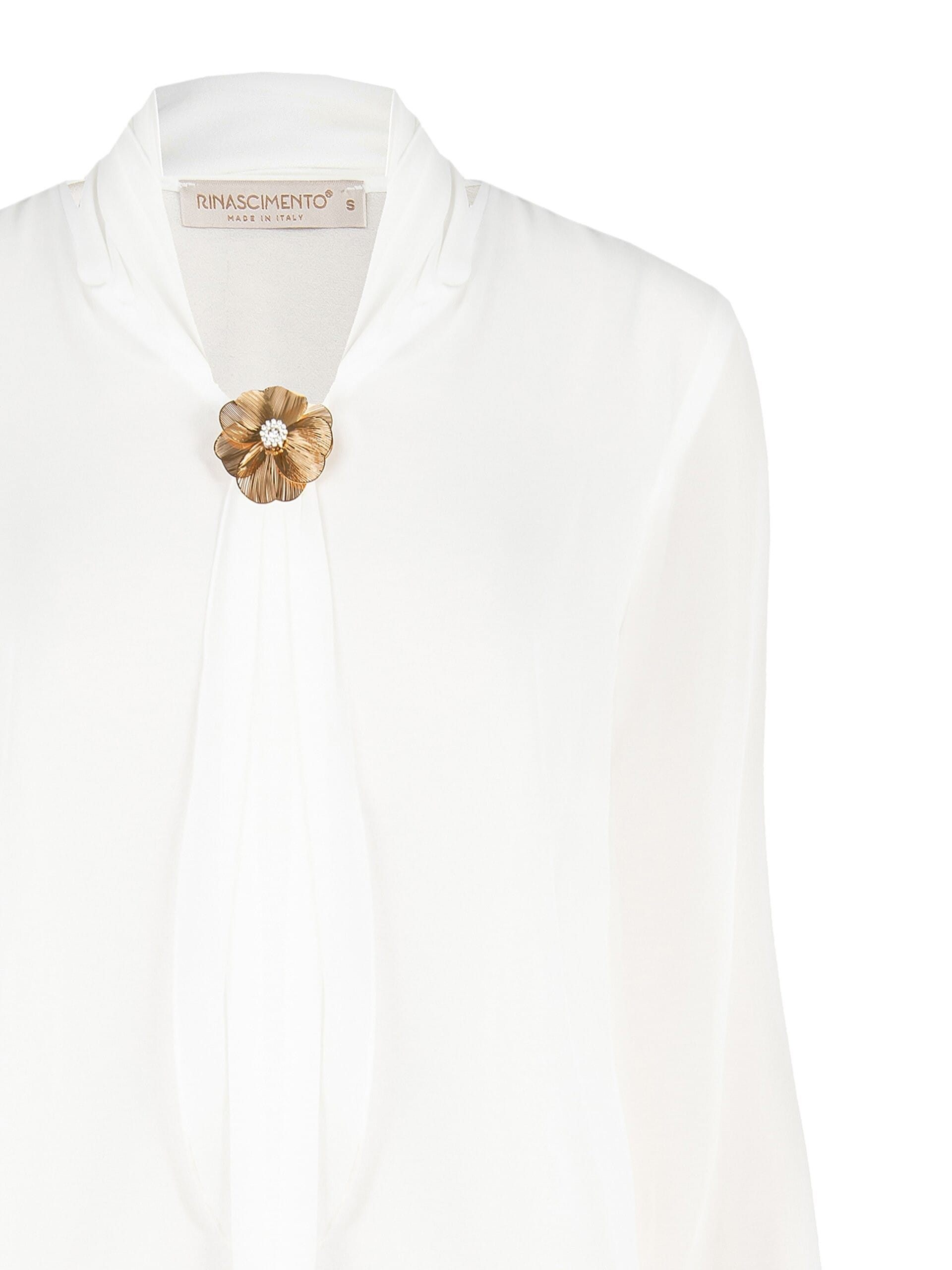 Blusa Fluida In Georgette Con Spilla Fiore E Foulard Integrato Rinascimento