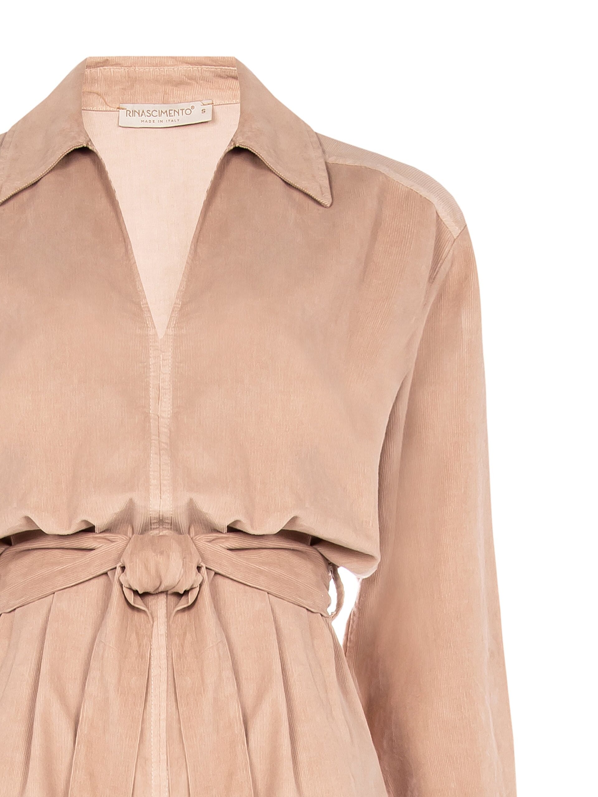 Robe courte en velours côtelé avec col en V et poches Rinascimento