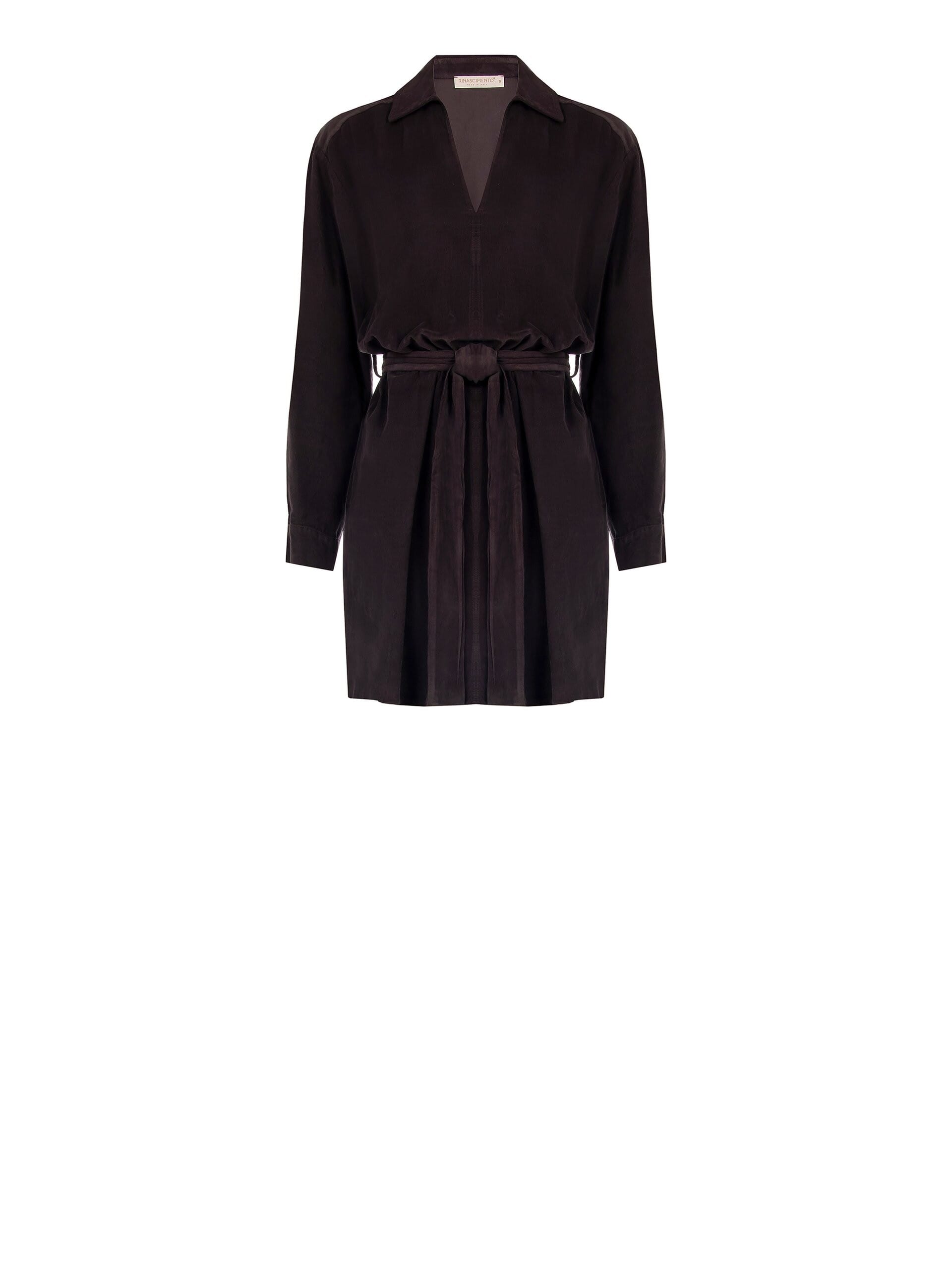 Robe courte en velours côtelé avec col en V et poches Rinascimento