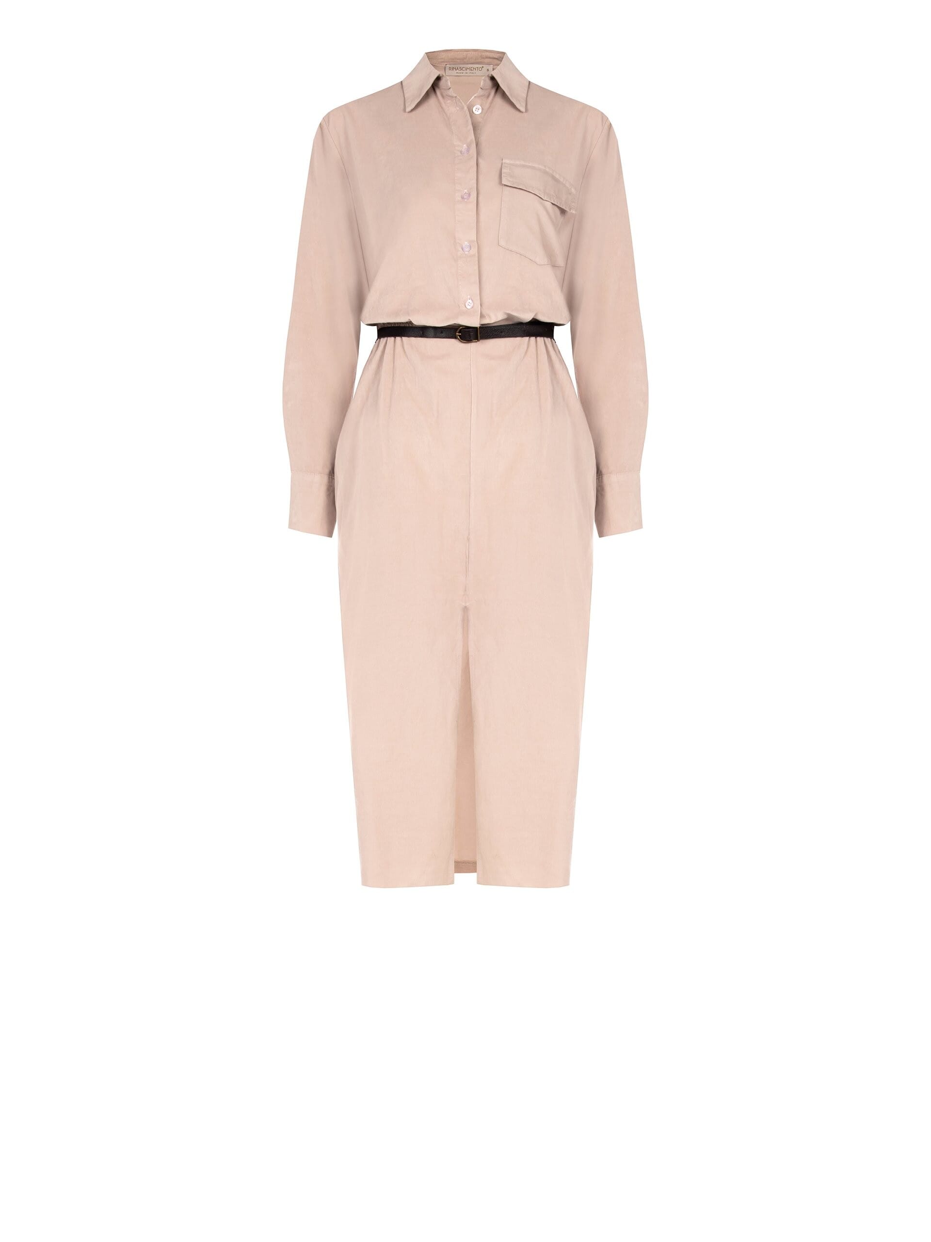 Abito Chemisier Midi In Velluto A Coste Sottili Con Spacco E Cintura In Similpelle Rinascimento