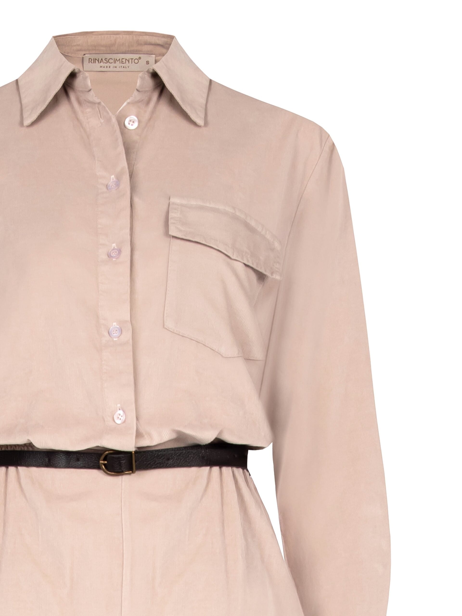 Abito Chemisier Midi In Velluto A Coste Sottili Con Spacco E Cintura In Similpelle Rinascimento