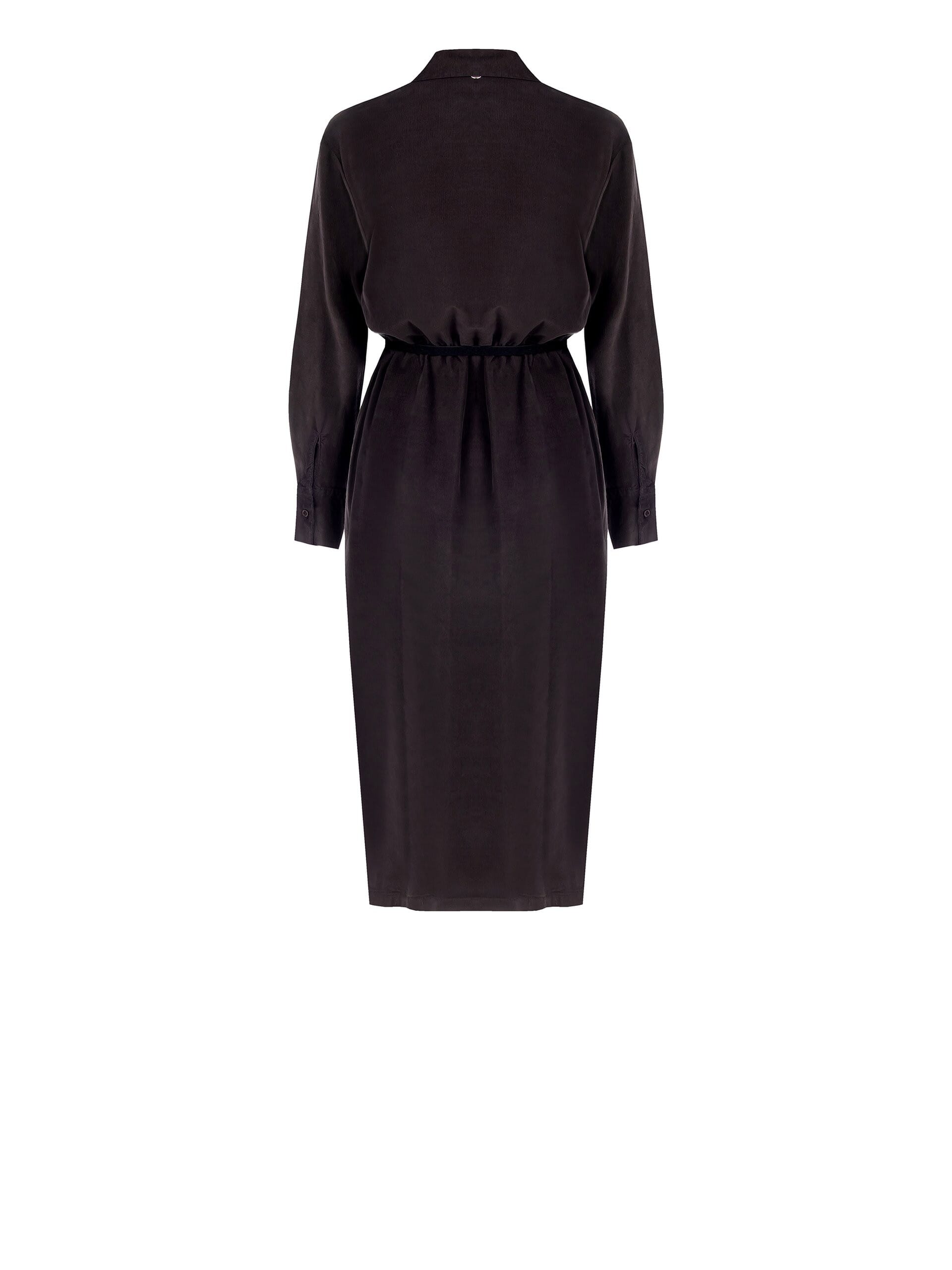 Abito Chemisier Midi In Velluto A Coste Sottili Con Spacco E Cintura In Similpelle Rinascimento